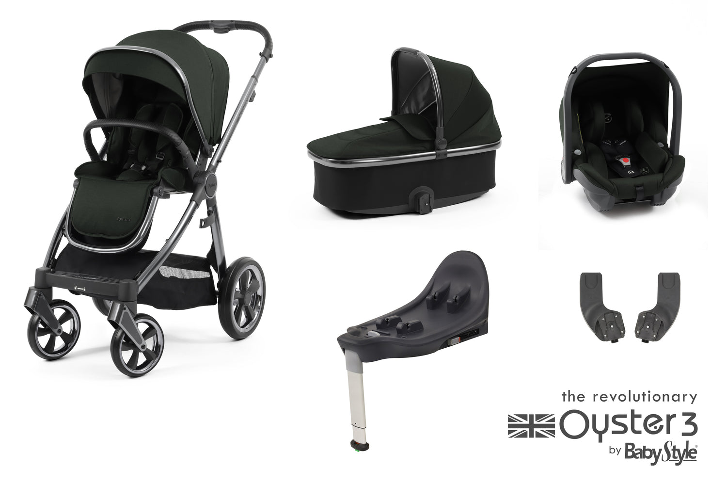 Babystyle Oyster 3 Essential 5 Piece Travel System Bundle - Black Olive -  | For Your Little One
