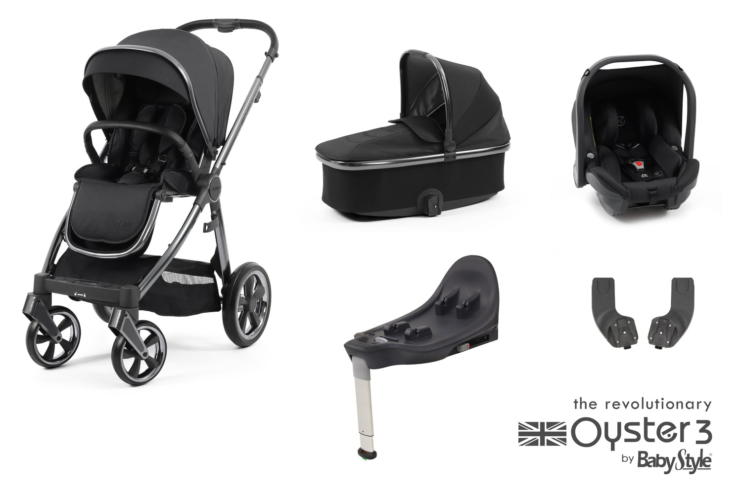 Babystyle Oyster 3 Essential 5 Piece Travel System Bundle - Carbonite -  | For Your Little One