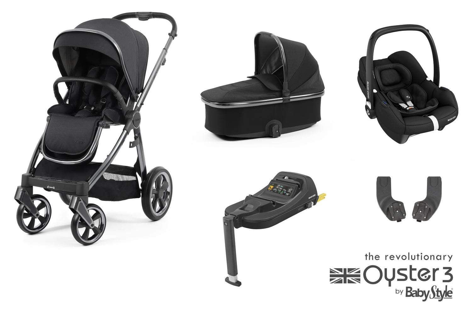 Babystyle Oyster 3 Essential 5 Piece Travel System Bundle With Carbriofix - Carbonite - For Your Little One