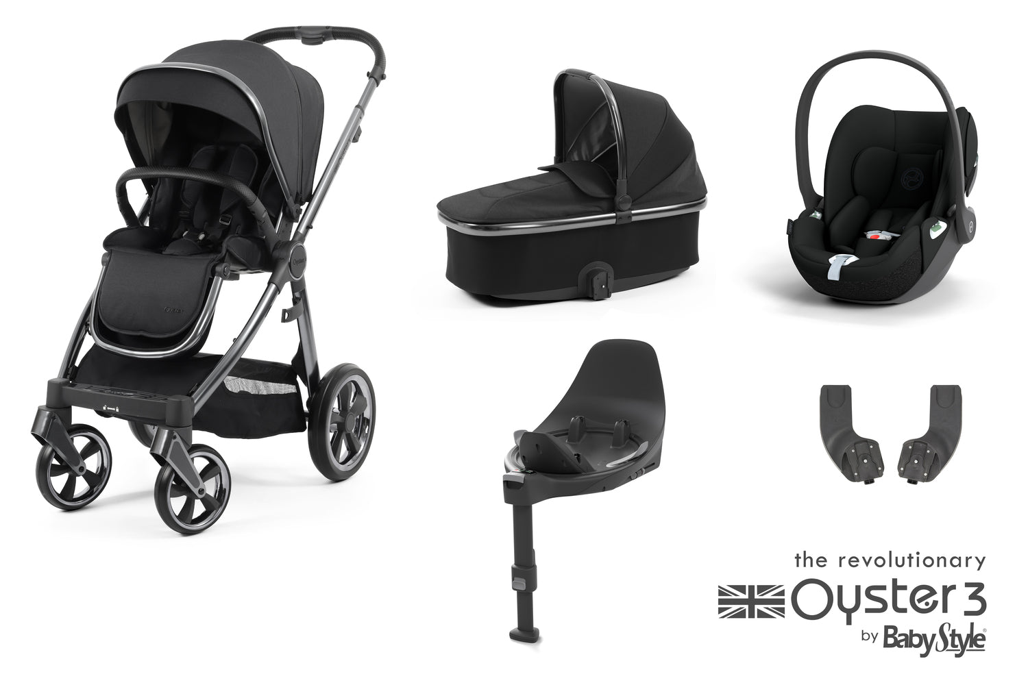 Babystyle Oyster 3 Essential 5 Piece Travel System Bundle With Cloud T - Carbonite - For Your Little One