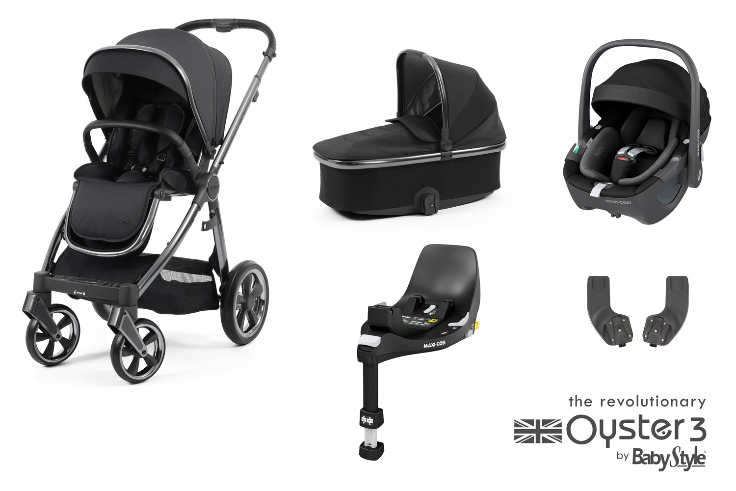 Babystyle Oyster 3 Essential 5 Piece Travel System Bundle With Pebble 360 - Carbonite - For Your Little One