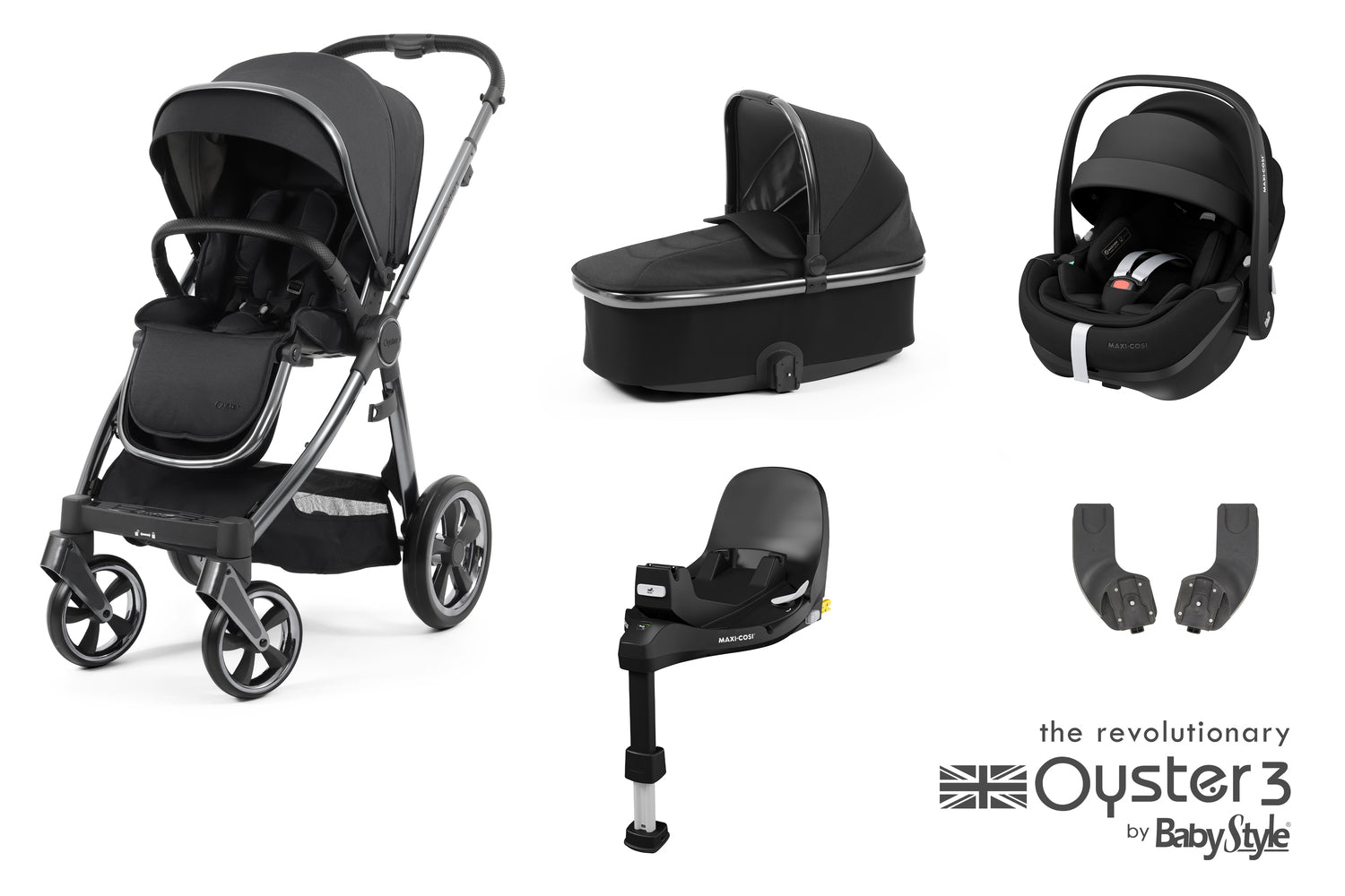 Babystyle Oyster 3 Essential 5 Piece Travel System Bundle With Pebble Pro 360 - Carbonite - For Your Little One