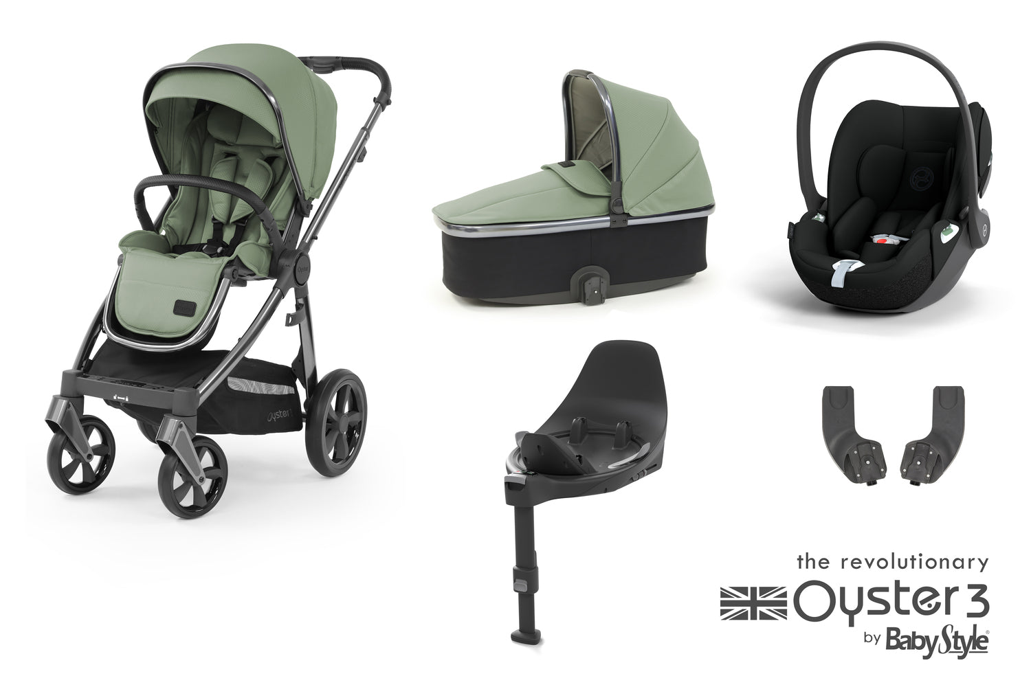 Babystyle Oyster 3 Essential 5 Piece Travel System Bundle With Cloud T - Spearmint - For Your Little One