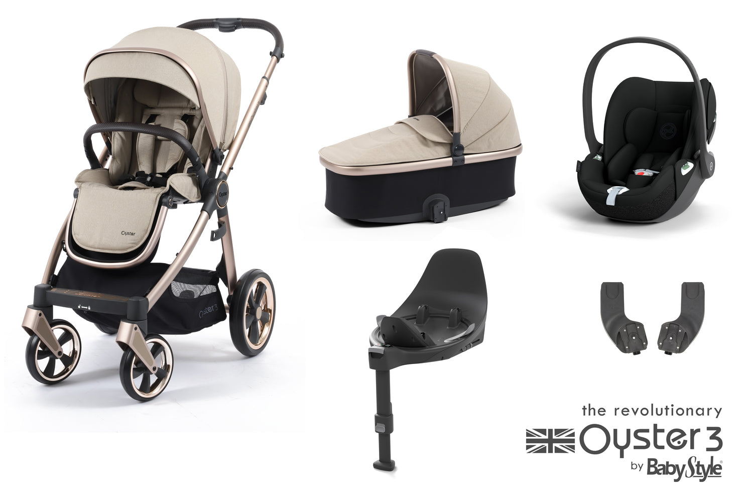 Babystyle Oyster 3 Essential 5 Piece Travel System Bundle With Cloud T - Creme Brulee - For Your Little One