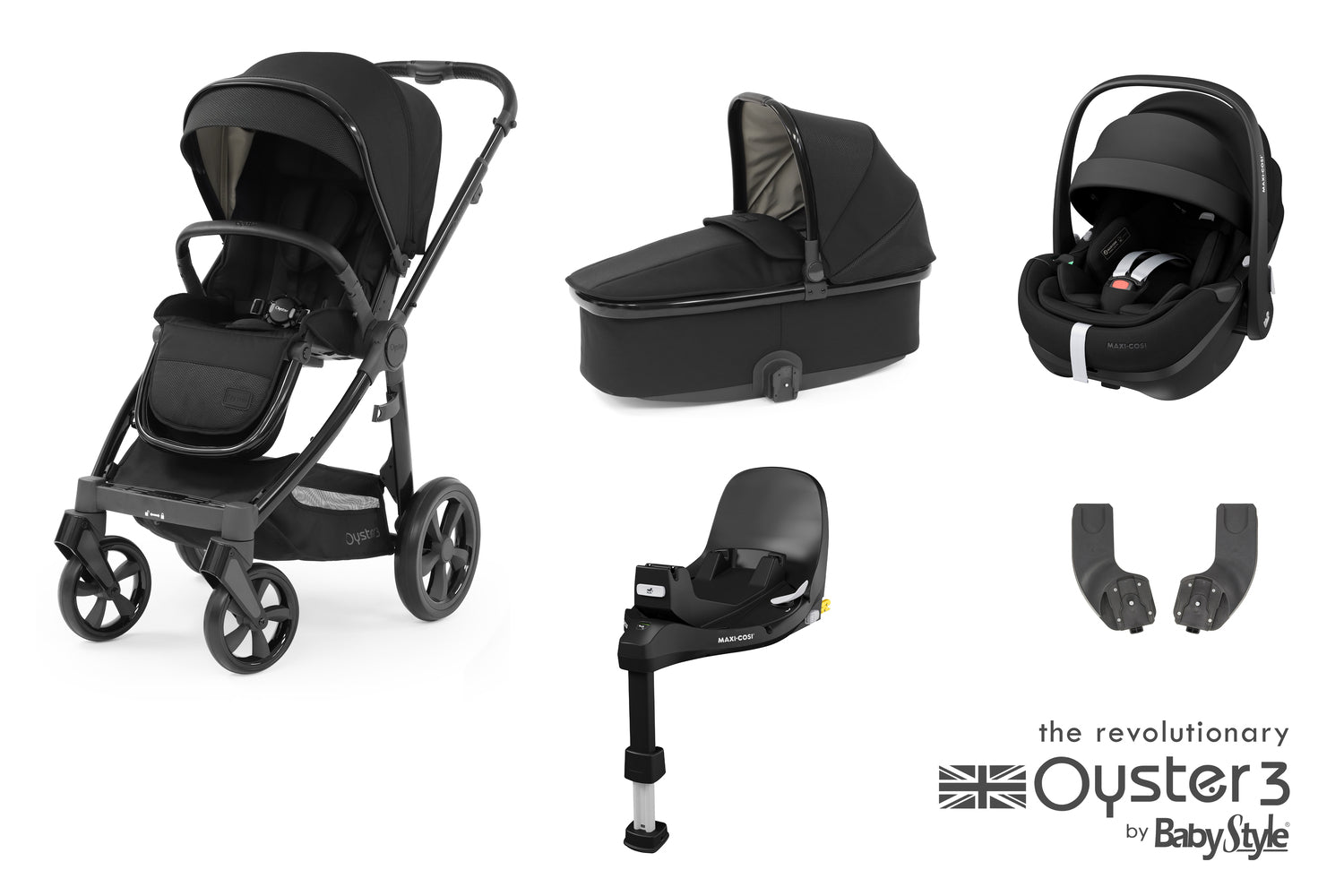 Babystyle Oyster 3 Essential 5 Piece Travel System Bundle With Pebble Pro 360 - Pixel -  | For Your Little One