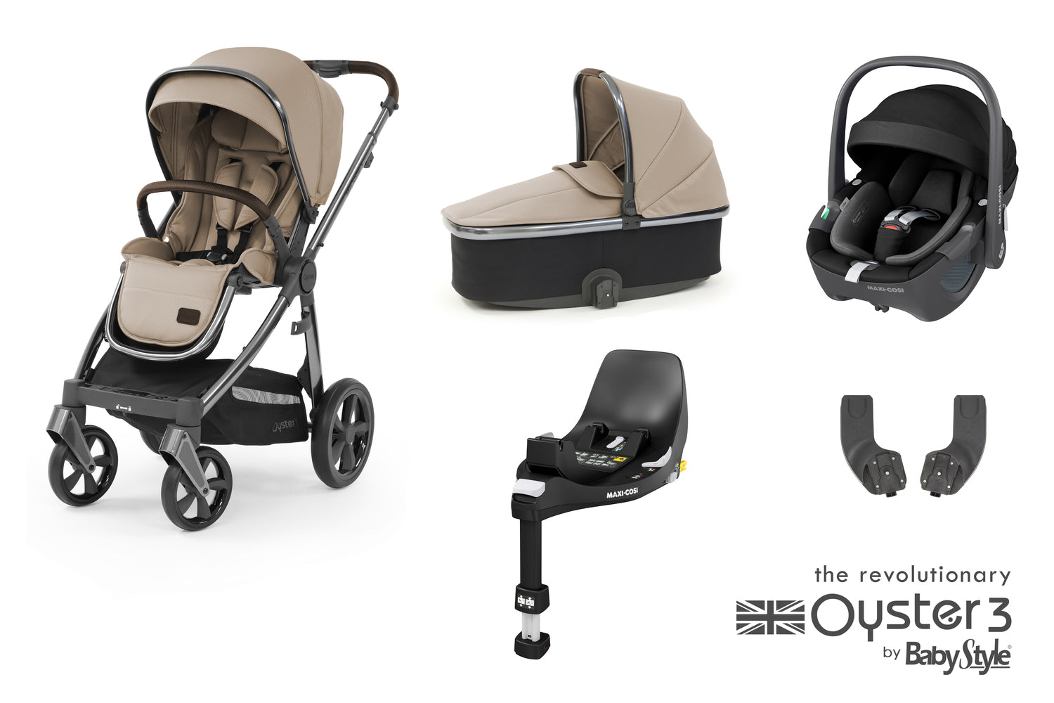 Babystyle Oyster 3 Essential 5 Piece Travel System Bundle With Pebble 360 - Butterscotch - For Your Little One