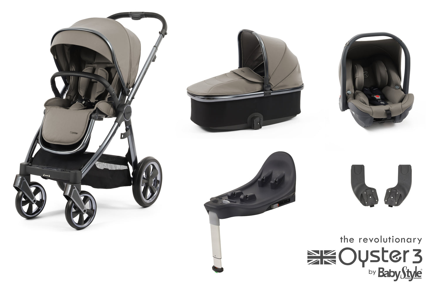 Babystyle Oyster 3 Essential 5 Piece Travel System Bundle - Stone - For Your Little One