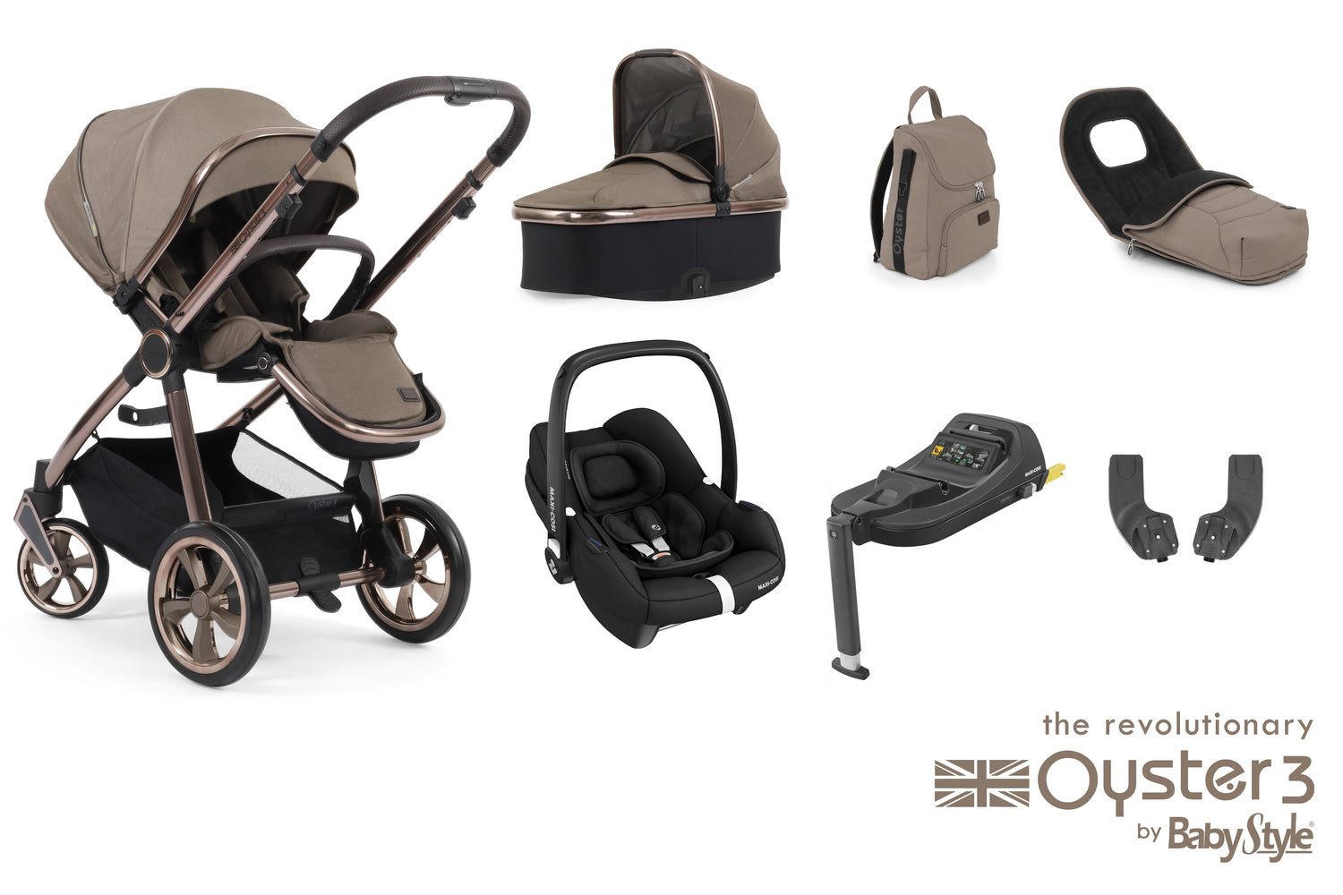 Babystyle Oyster 3 Luxury 7 Piece Travel System Bundle With Carbiofix - Mink - For Your Little One
