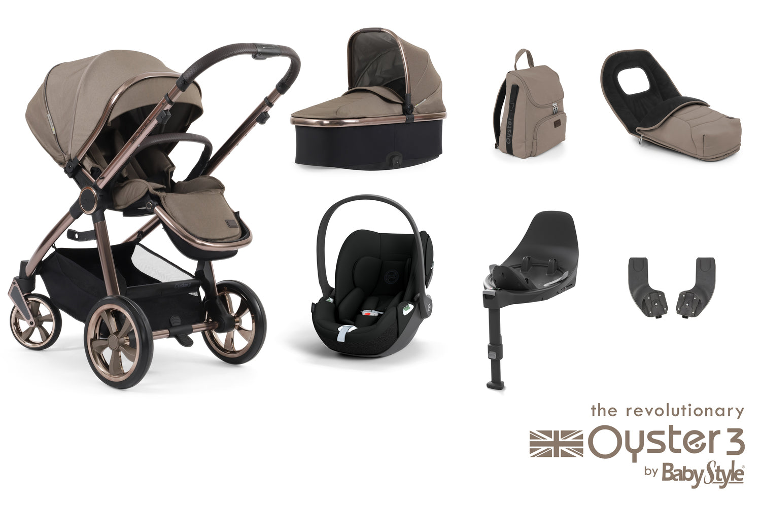 Babystyle Oyster 3 Luxury 7 Piece Travel System Bundle With Cloud T - Mink -  | For Your Little One