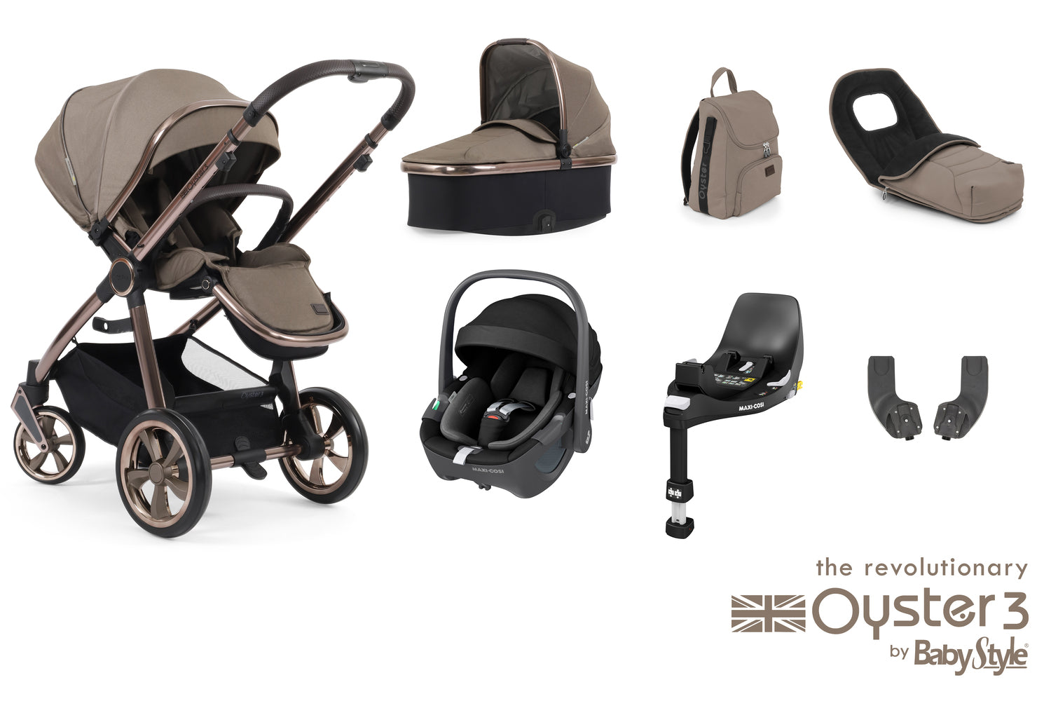 Babystyle Oyster 3 Luxury 7 Piece Travel System Bundle With Pebble 360 - Mink - For Your Little One