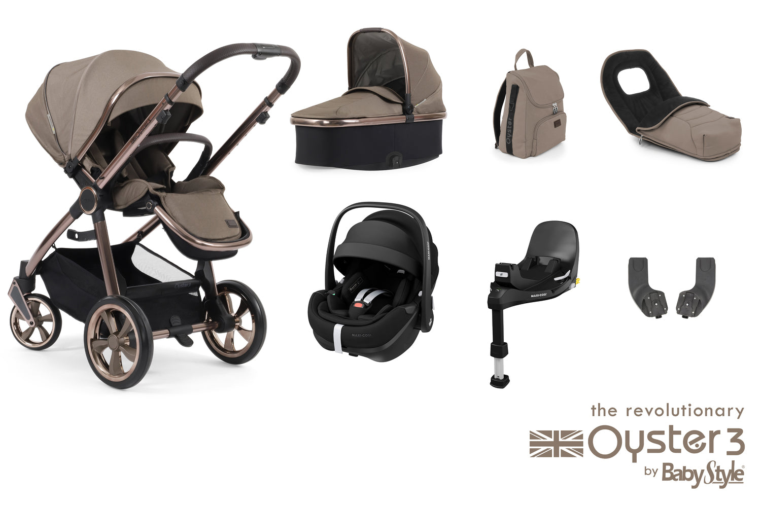 Babystyle Oyster 3 Luxury 7 Piece Travel System Bundle With Pebble 360 Pro - Mink - For Your Little One