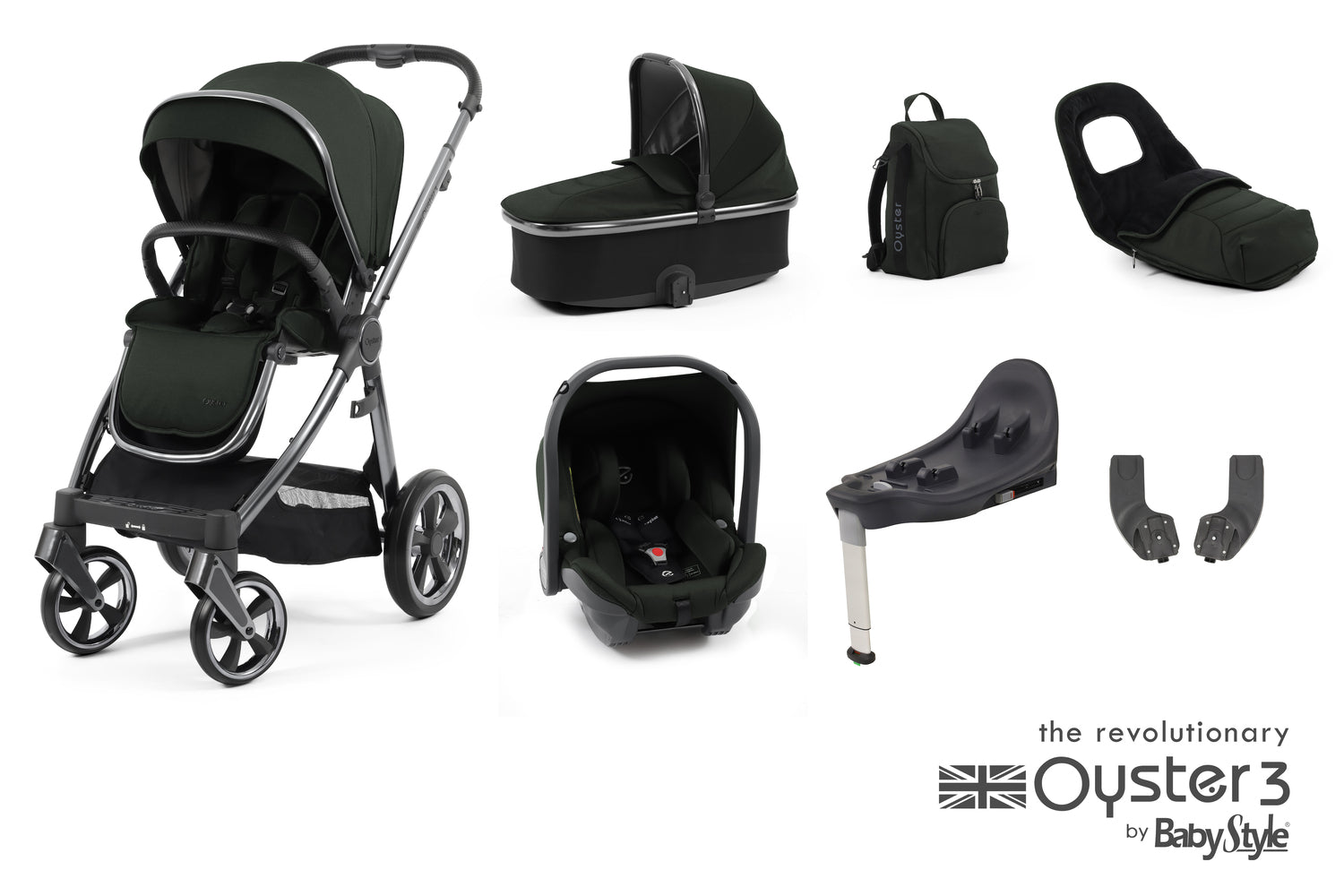 Babystyle Oyster 3 Luxury 7 Piece Travel System Bundle - Black Olive -  | For Your Little One