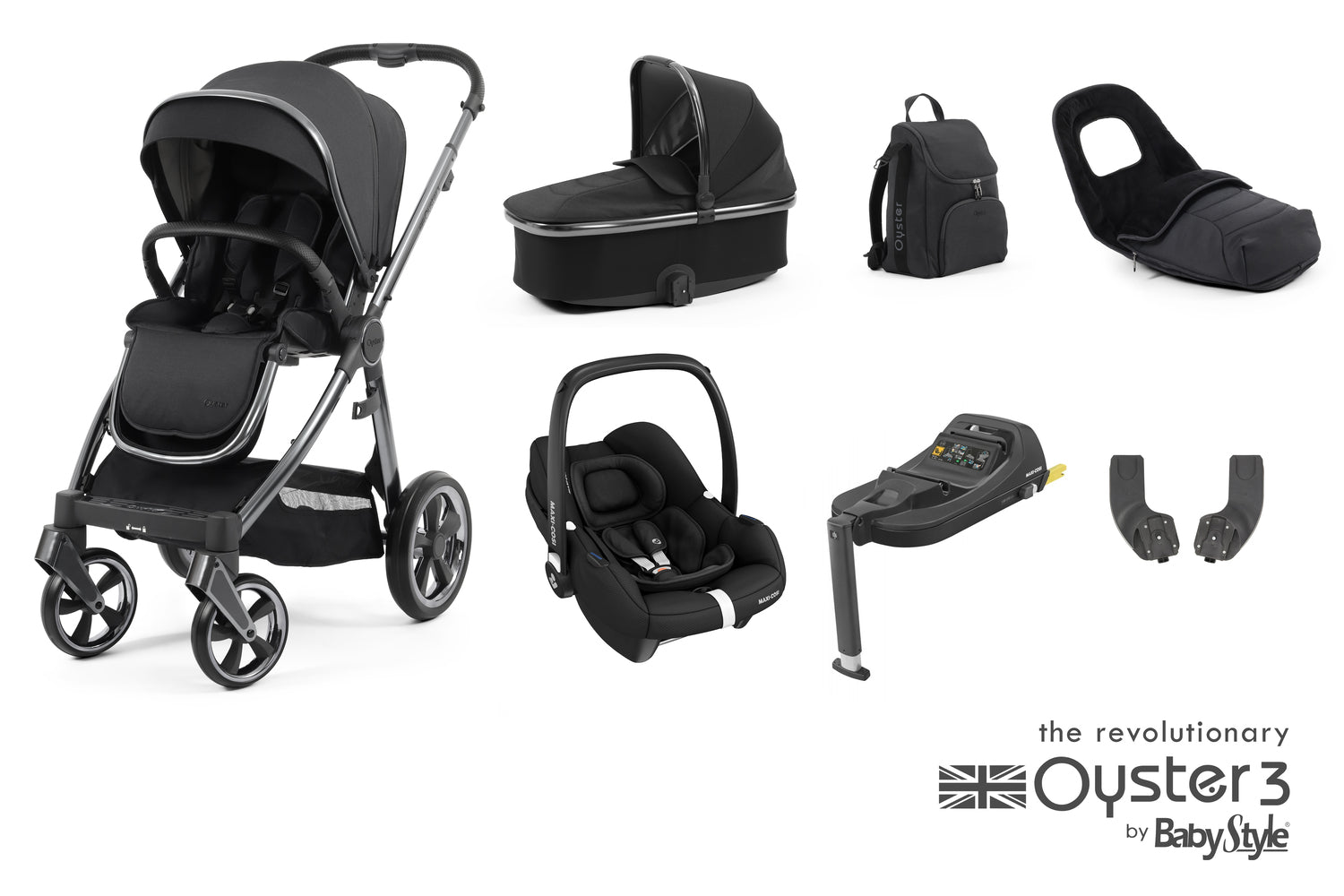 Babystyle Oyster 3 Luxury 7 Piece Travel System Bundle With Carbiofix - Carbonite - For Your Little One