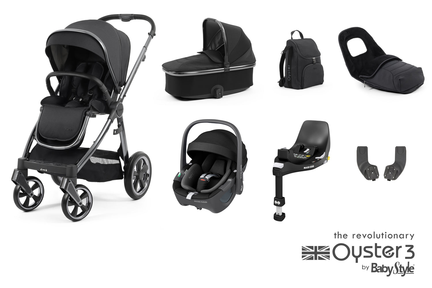 Babystyle Oyster 3 Luxury 7 Piece Travel System Bundle With Pebble 360 - Carbonite - For Your Little One