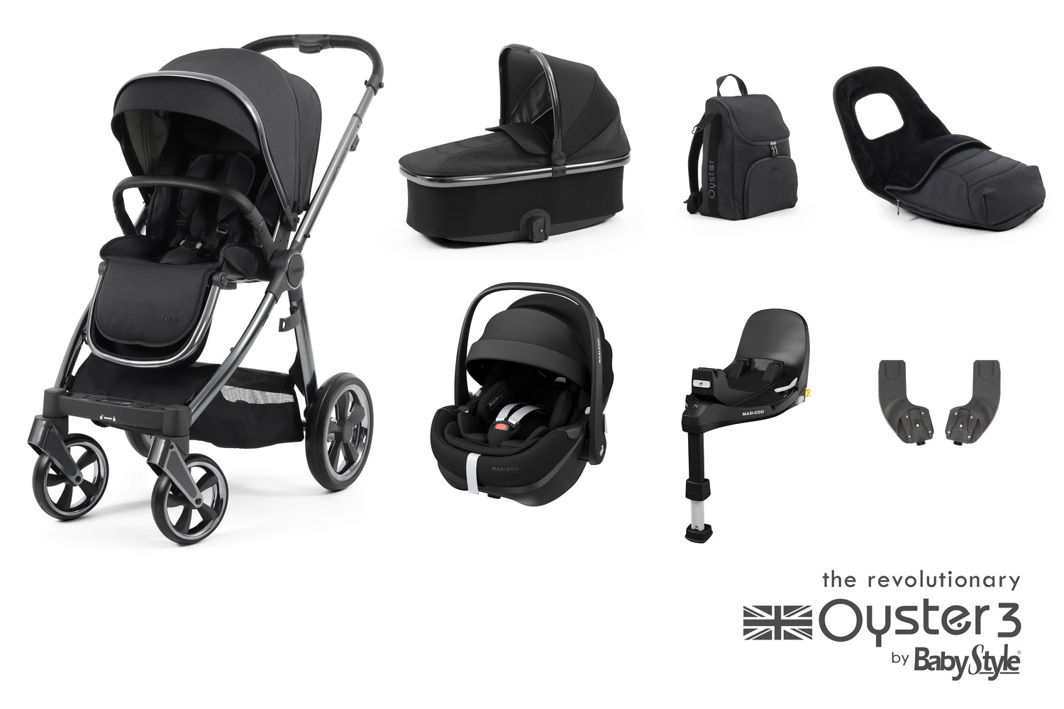 Babystyle Oyster 3 Luxury 7 Piece Travel System Bundle With Pebble 360 Pro - Carbonite - For Your Little One