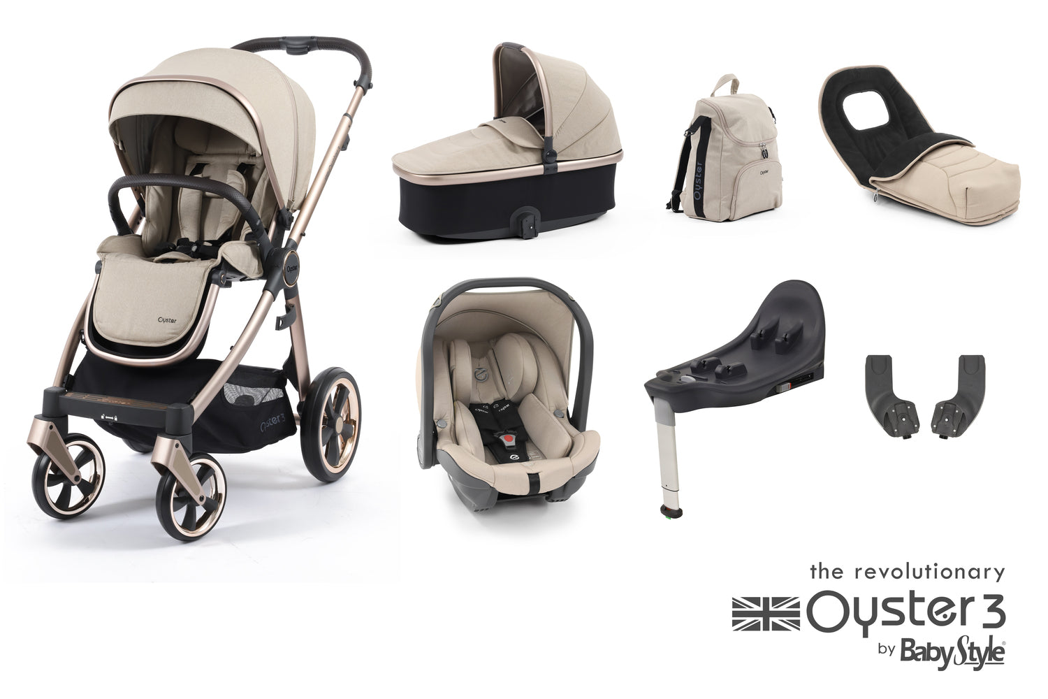 Babystyle Oyster 3 Luxury 7 Piece Travel System Bundle - Creme Brulee - For Your Little One