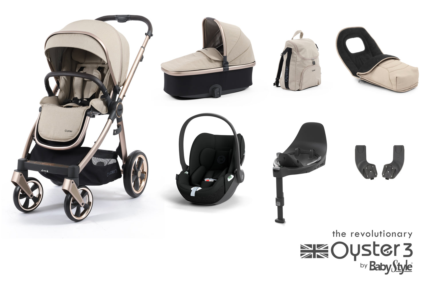 Babystyle Oyster 3 Luxury 7 Piece Travel System Bundle With Cloud T - Creme Brulee - For Your Little One
