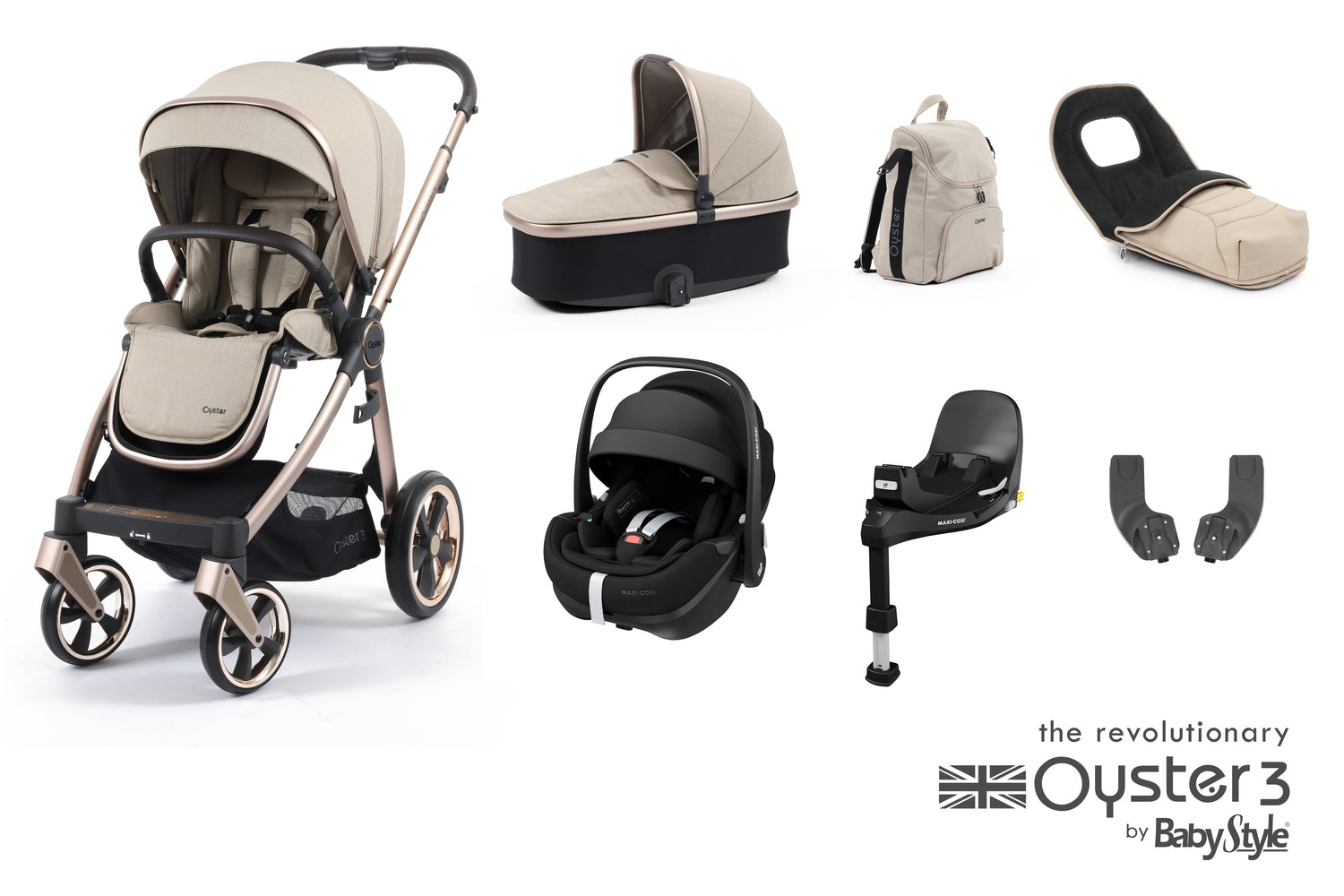 Babystyle Oyster 3 Luxury 7 Piece Travel System Bundle With Pebble 360 Pro - Creme Brulee - For Your Little One