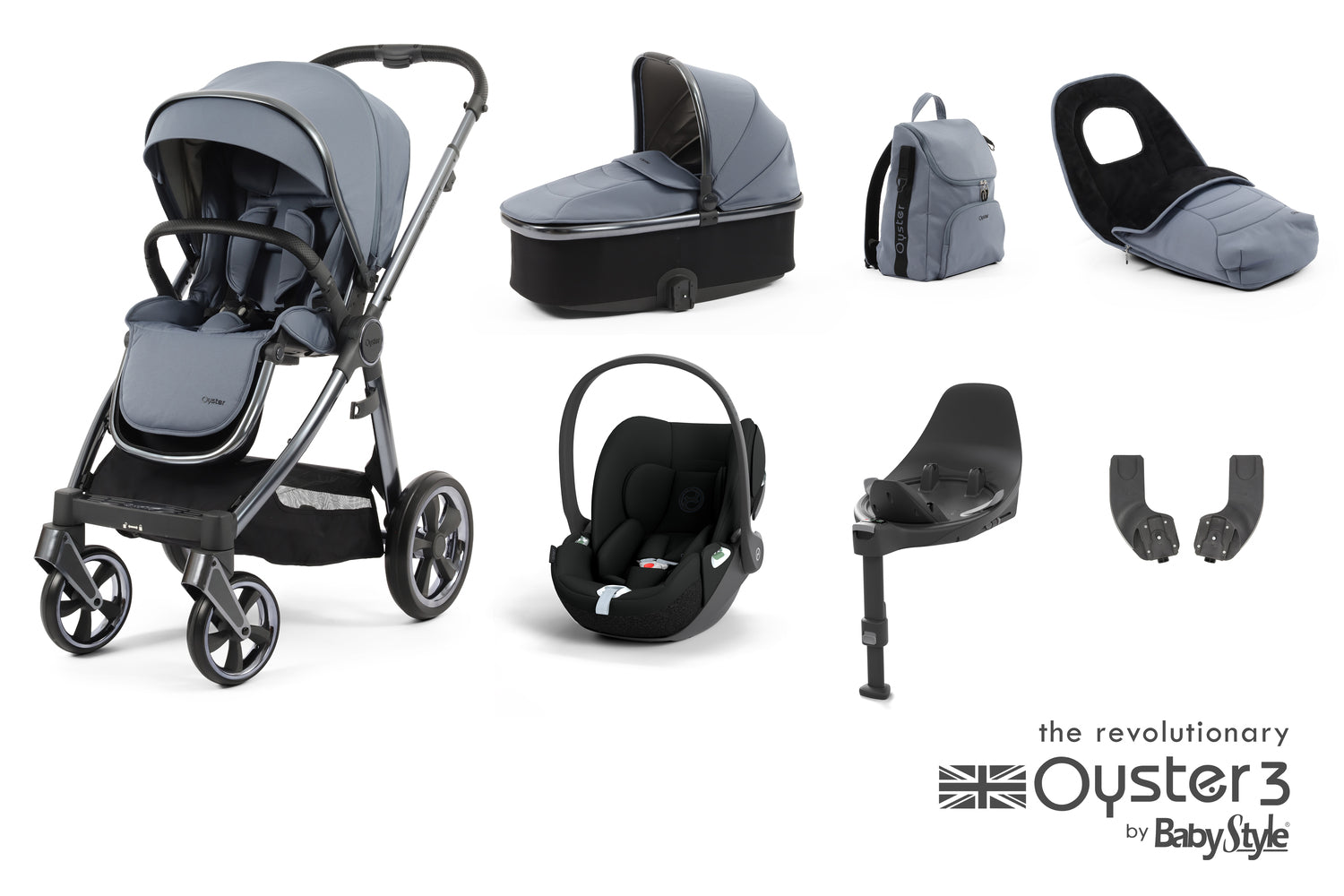 Babystyle Oyster 3 Luxury 7 Piece Travel System Bundle With Cloud T - Dream Blue - For Your Little One