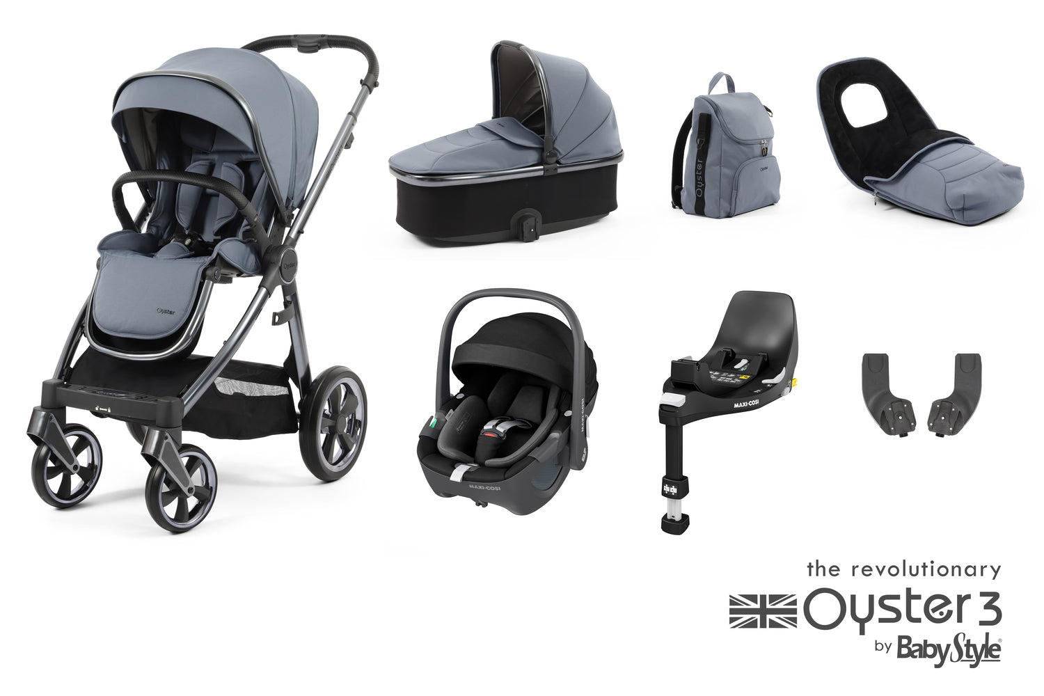 Babystyle Oyster 3 Luxury 7 Piece Travel System Bundle With Pebble 360 - Dream Blue - For Your Little One