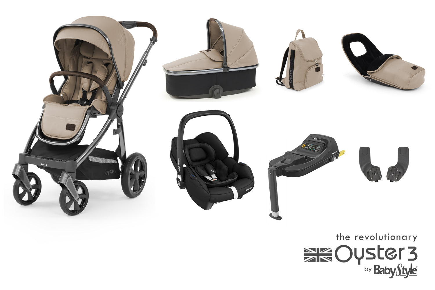 Babystyle Oyster 3 Luxury 7 Piece Travel System Bundle With Carbiofix - Butterscotch - For Your Little One