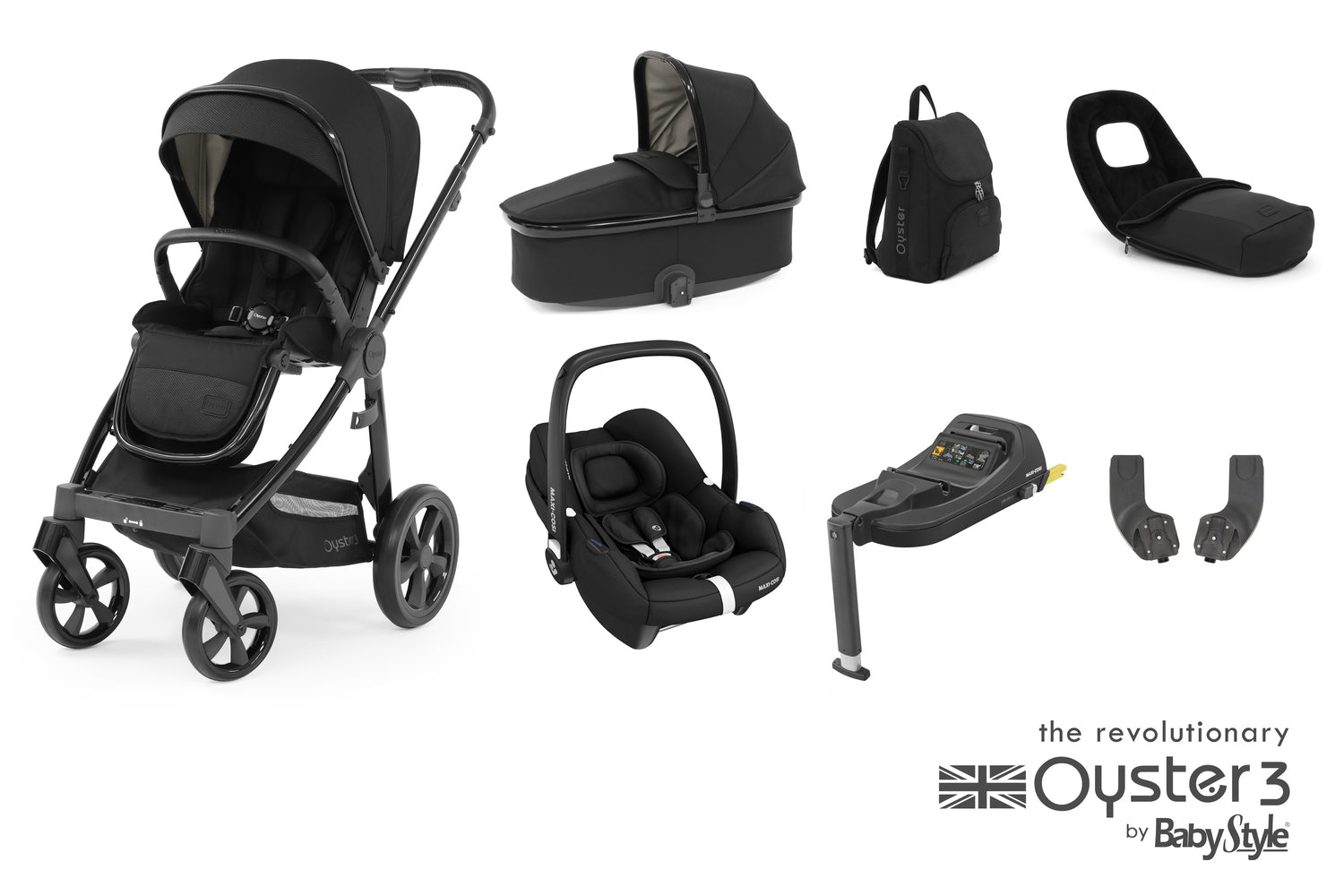 Babystyle Oyster 3 Luxury 7 Piece Travel System Bundle With Carbiofix - Pixel -  | For Your Little One