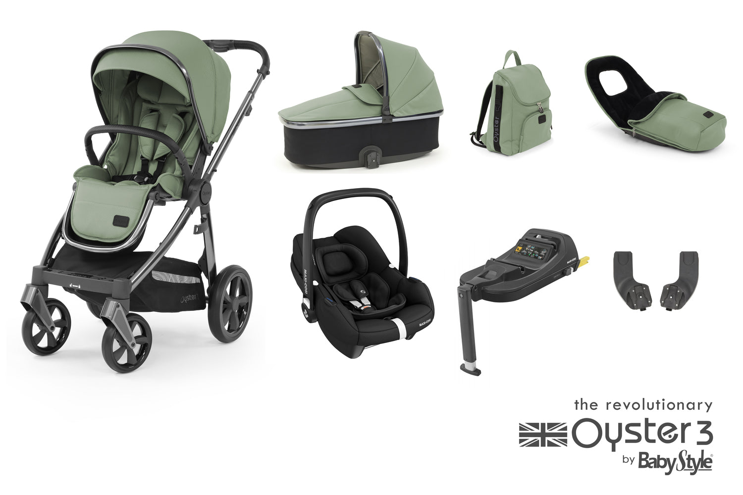 Babystyle Oyster 3 Luxury 7 Piece Travel System Bundle With Carbiofix - Spearmint - For Your Little One