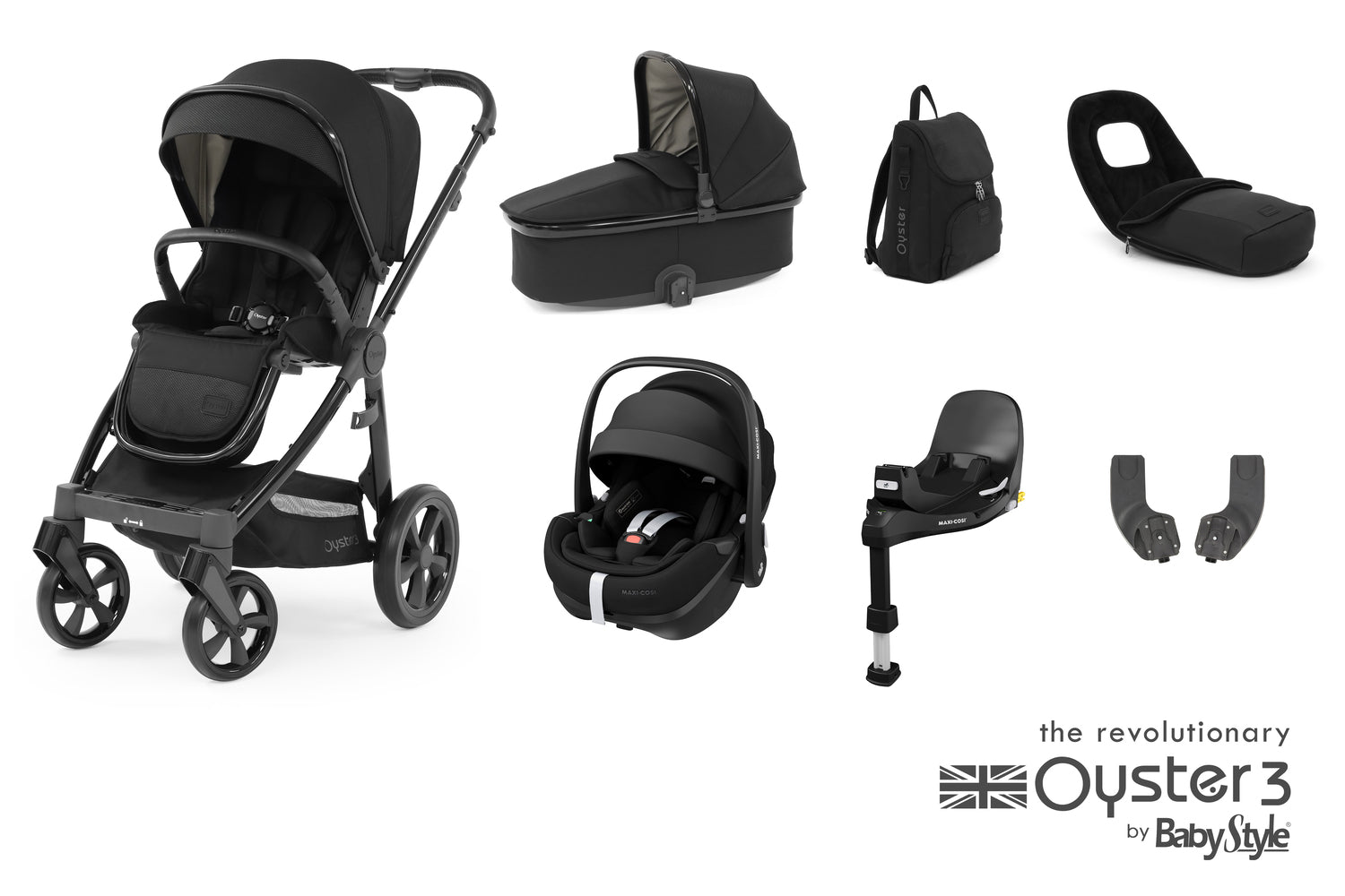 Babystyle Oyster 3 Luxury 7 Piece Travel System Bundle With Pebble 360 Pro - Pixel -  | For Your Little One