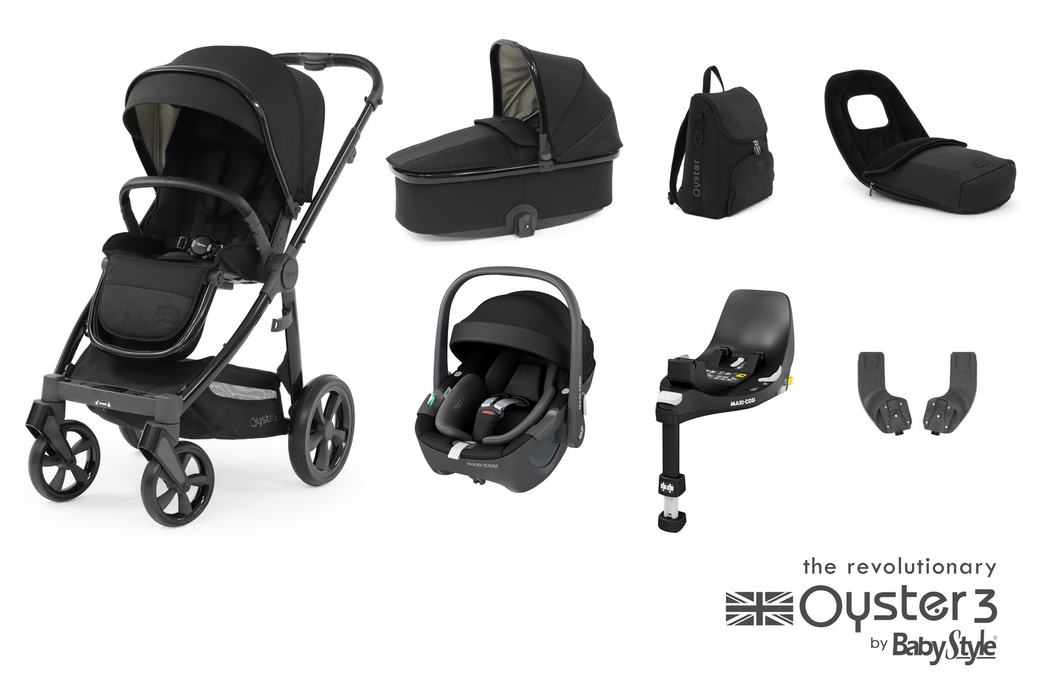 Babystyle Oyster 3 Luxury 7 Piece Travel System Bundle With Pebble 360 - Pixel - For Your Little One