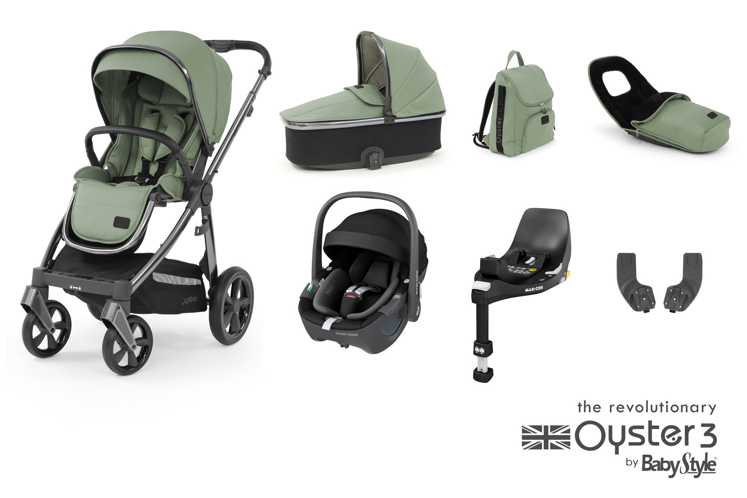 Babystyle Oyster 3 Luxury 7 Piece Travel System Bundle With Pebble 360 - Spearmint -  | For Your Little One