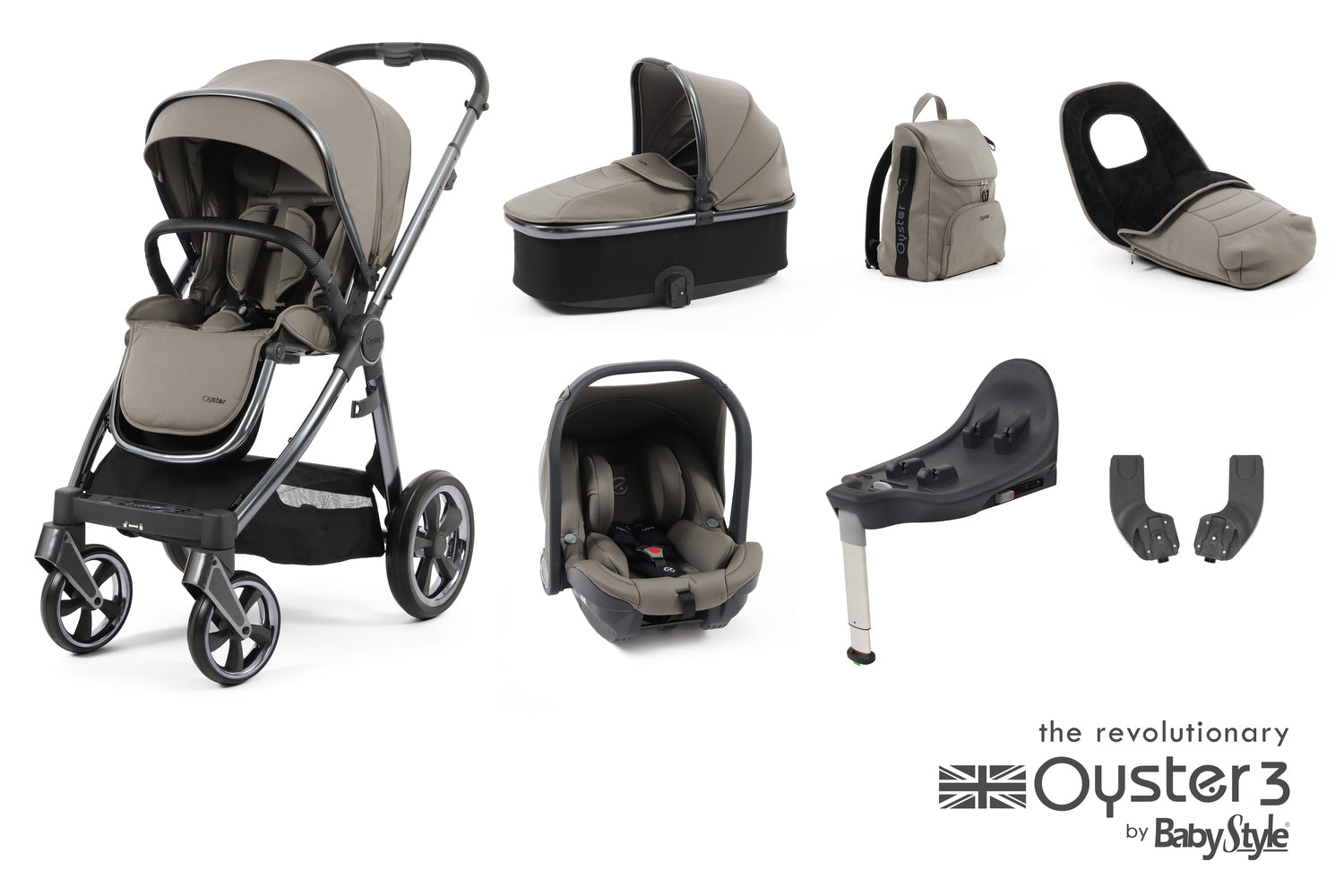Babystyle Oyster 3 Luxury 7 Piece Travel System Bundle - Stone -  | For Your Little One