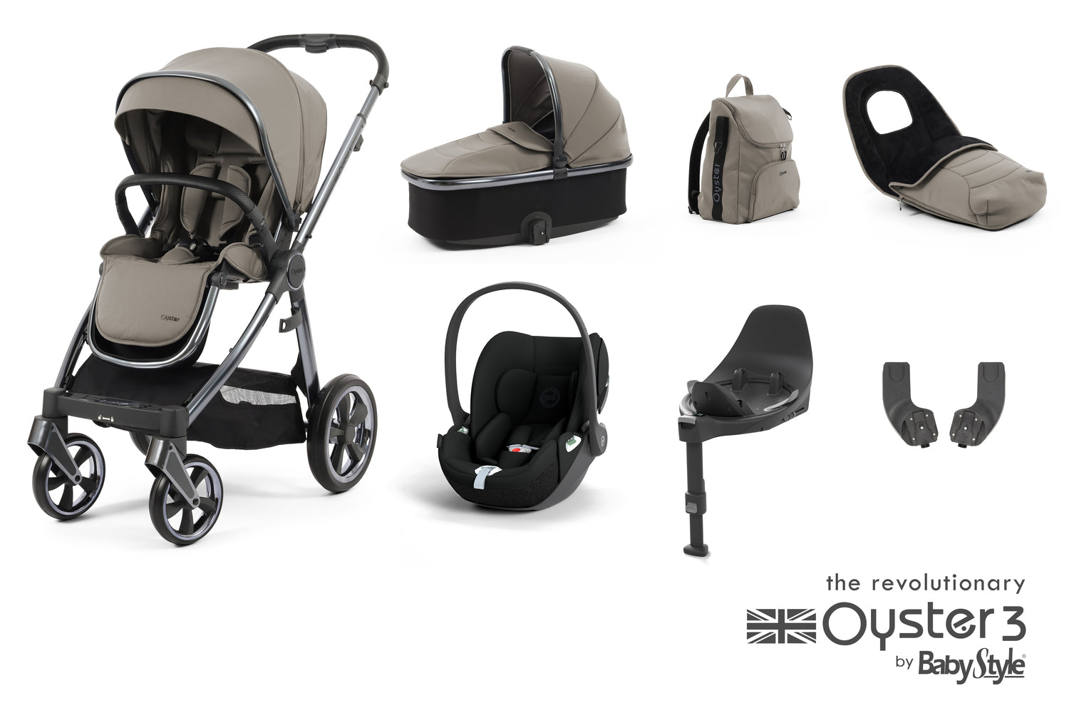 Babystyle Oyster 3 Luxury 7 Piece Travel System Bundle With Cloud T - Stone -  | For Your Little One