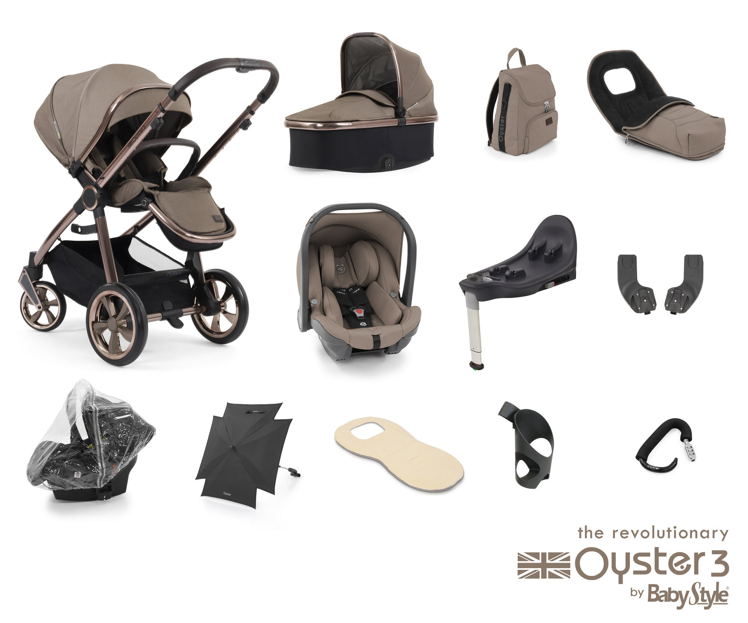Babystyle Oyster 3 Ultimate 12 Piece Travel System Bundle - Mink -  | For Your Little One