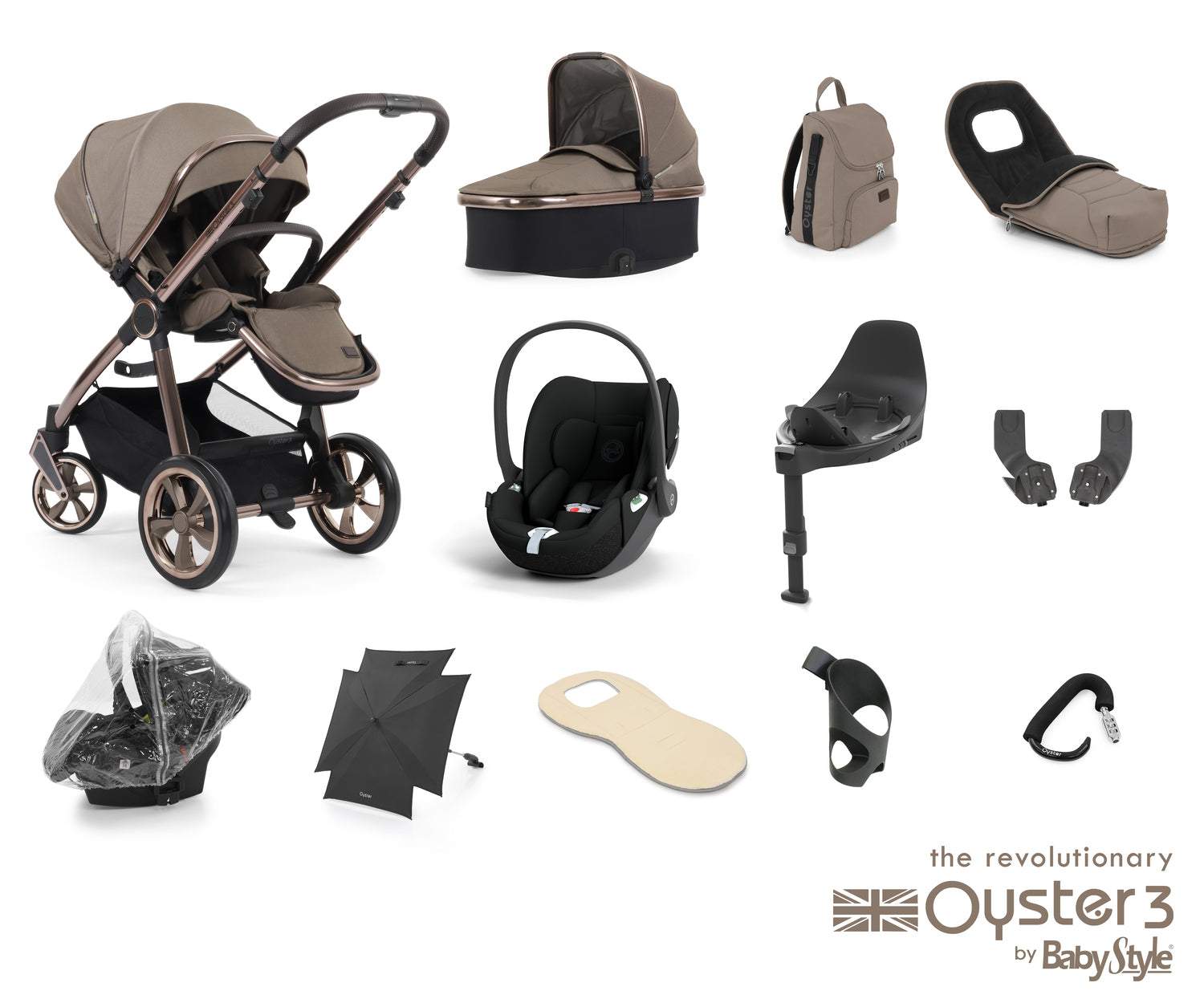 Babystyle Oyster 3 Ultimate 12 Piece Travel System Bundle With Cloud T - Mink -  | For Your Little One