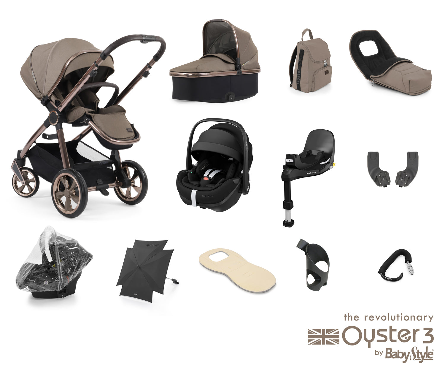 Babystyle Oyster 3 Ultimate 12 Piece Travel System Bundle With Pebble 360 Pro - Mink -  | For Your Little One