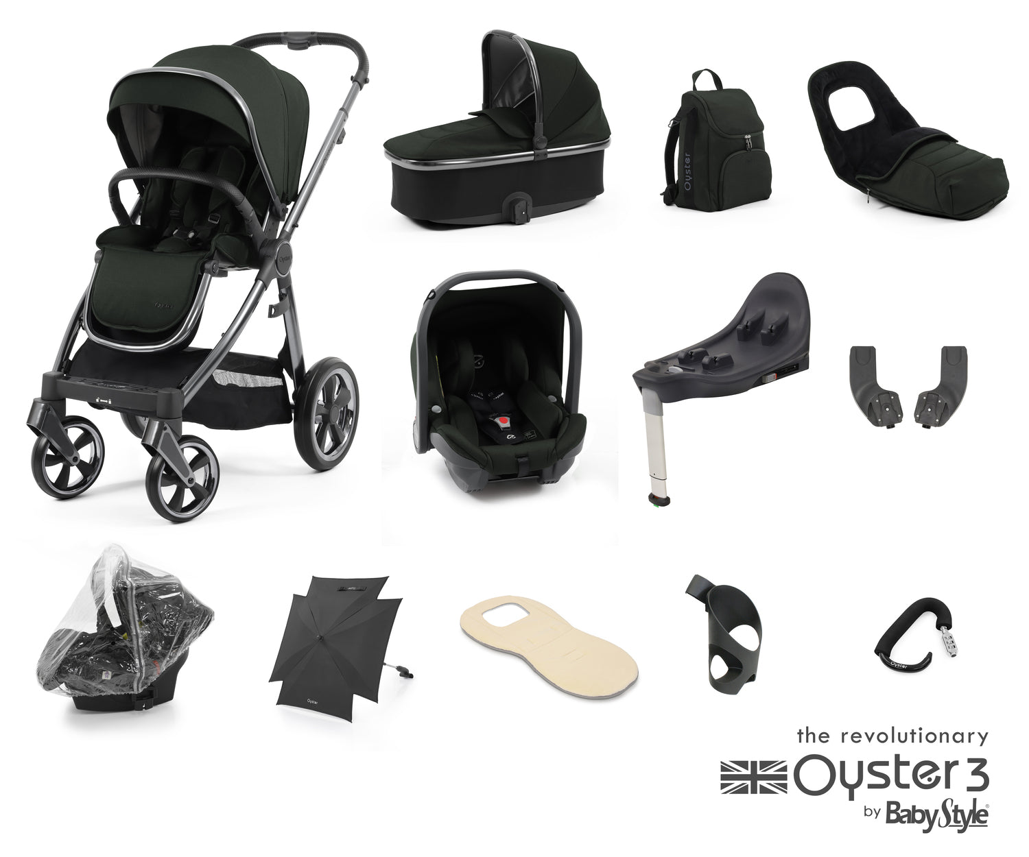 Babystyle Oyster 3 Ultimate 12 Piece Travel System Bundle - Black Olive - For Your Little One