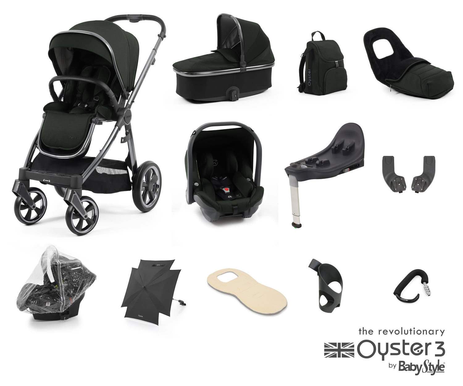 Babystyle Oyster 3 Ultimate 12 Piece Travel System Bundle - Black Olive   