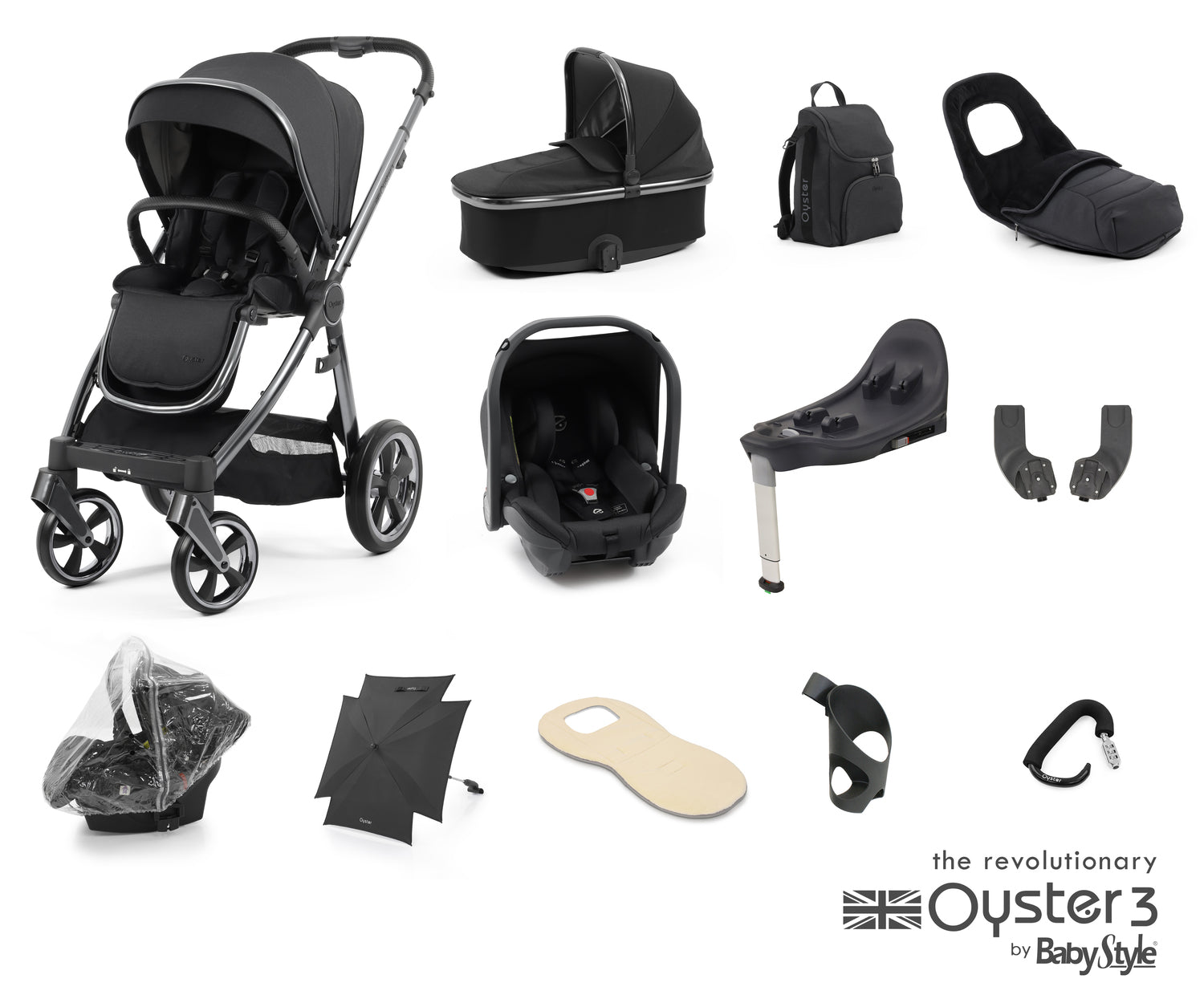 Babystyle Oyster 3 Ultimate 12 Piece Travel System Bundle - Carbonite -  | For Your Little One