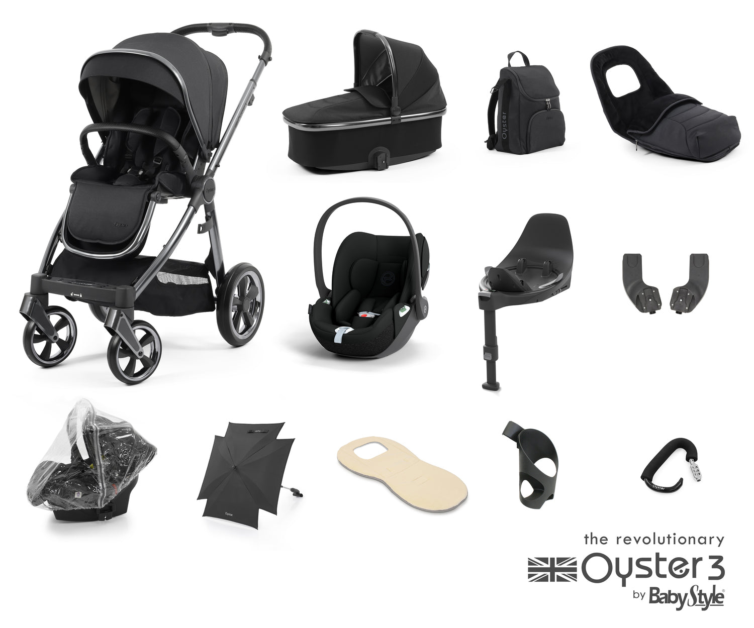 Babystyle Oyster 3 Ultimate 12 Piece Travel System Bundle With Cloud T - Carbonite - For Your Little One