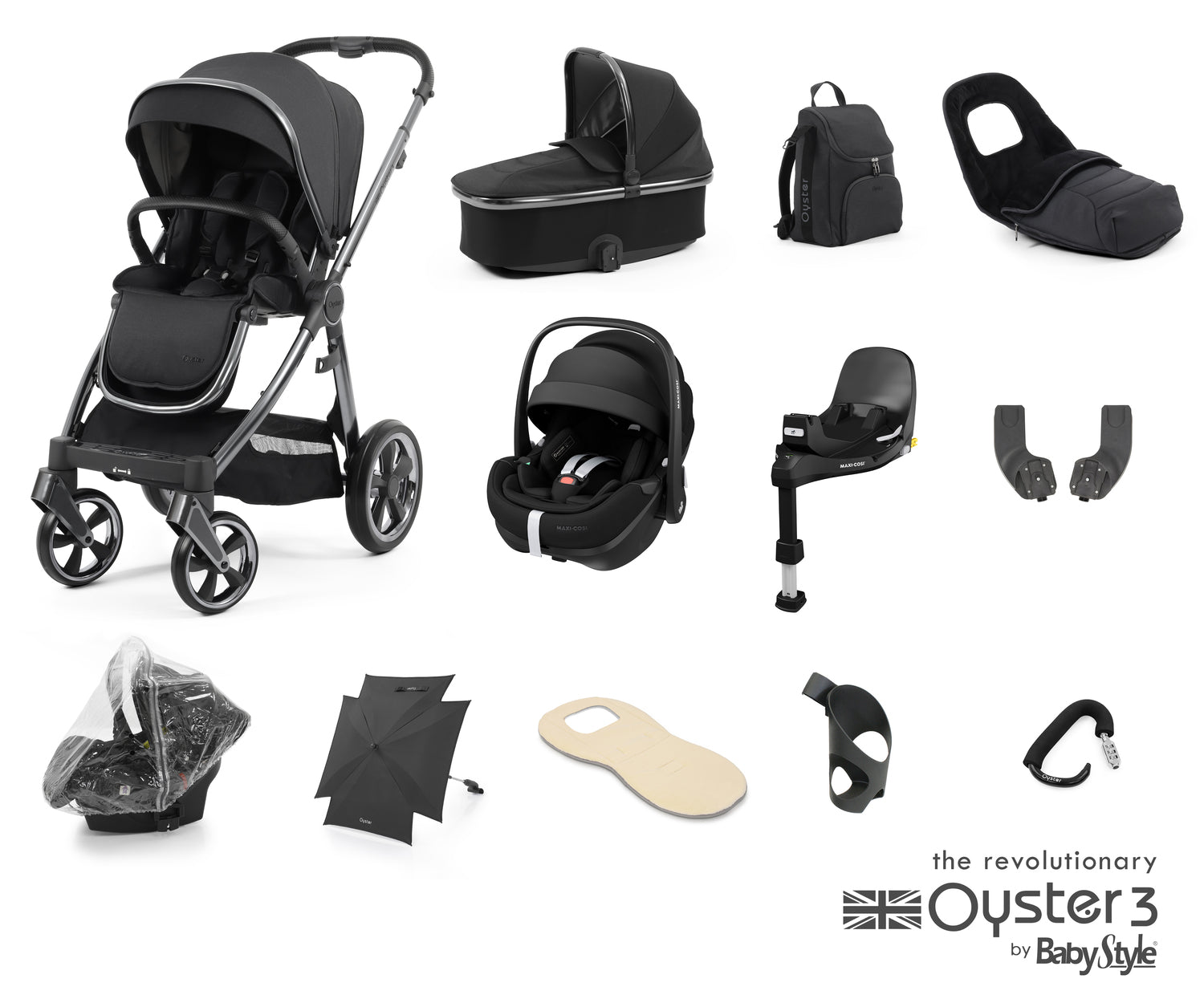 Babystyle Oyster 3 Ultimate 12 Piece Travel System Bundle With Pebble 360 Pro - Carbonite -  | For Your Little One