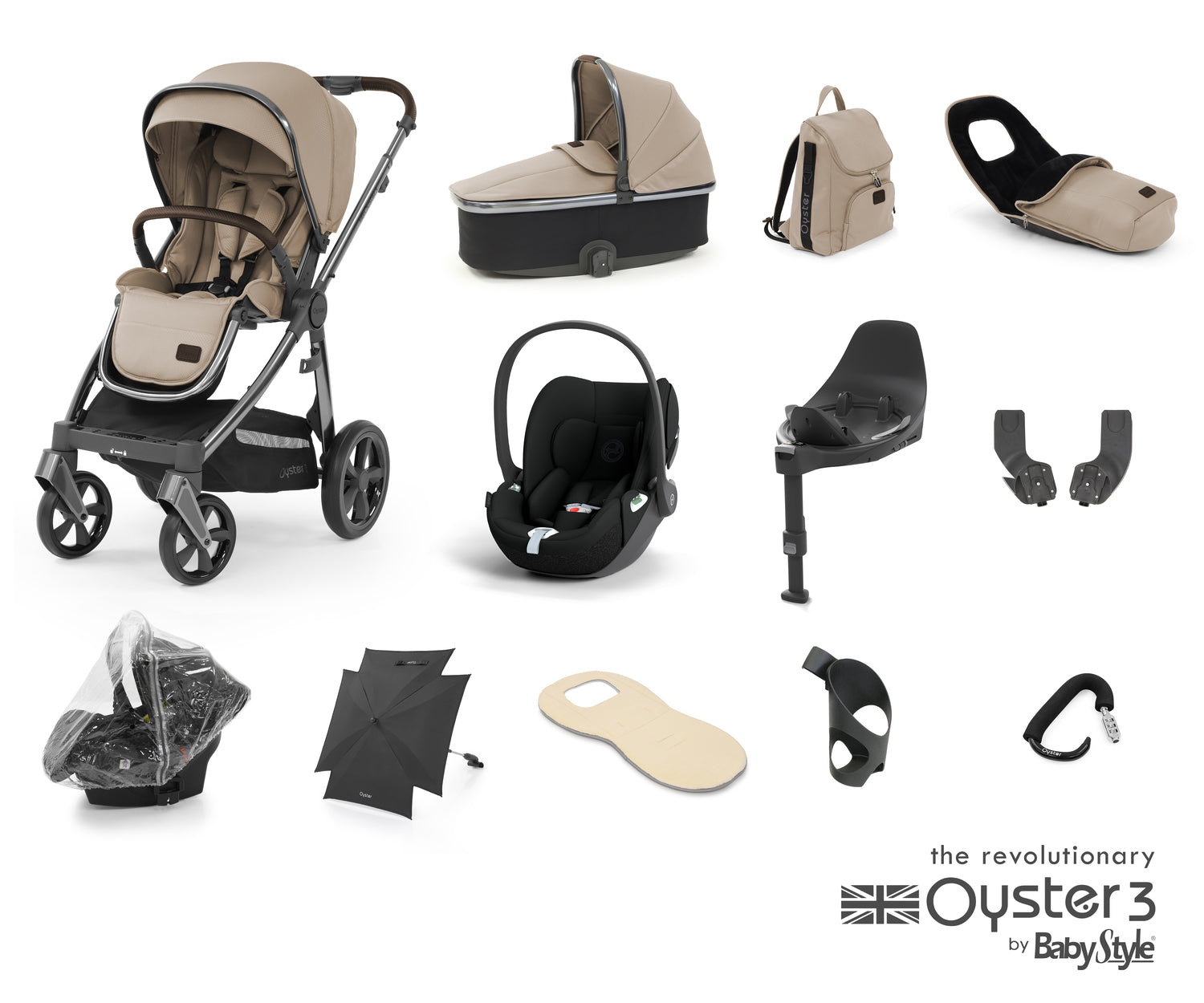 Babystyle Oyster 3 Ultimate 12 Piece Travel System Bundle With Cloud T - Butterscotch - For Your Little One
