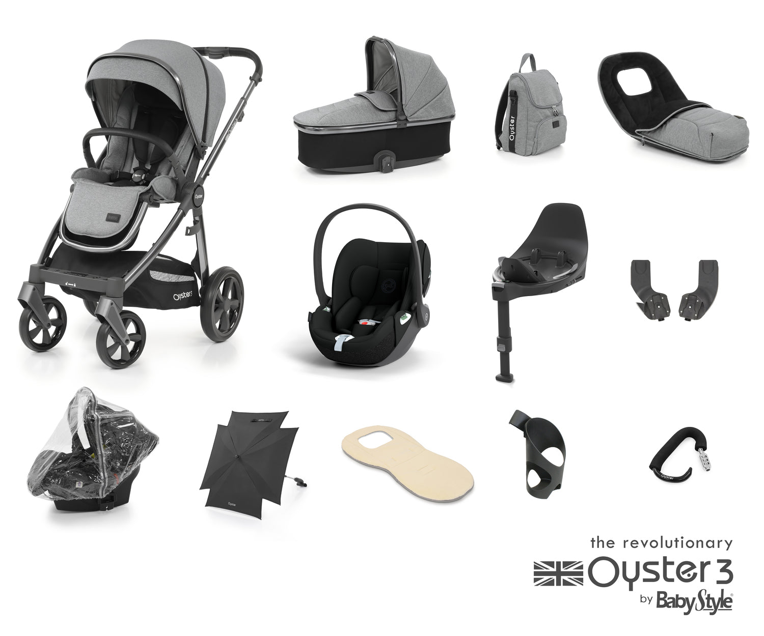Babystyle Oyster 3 Ultimate 12 Piece Travel System Bundle With Cloud T - Moon -  | For Your Little One