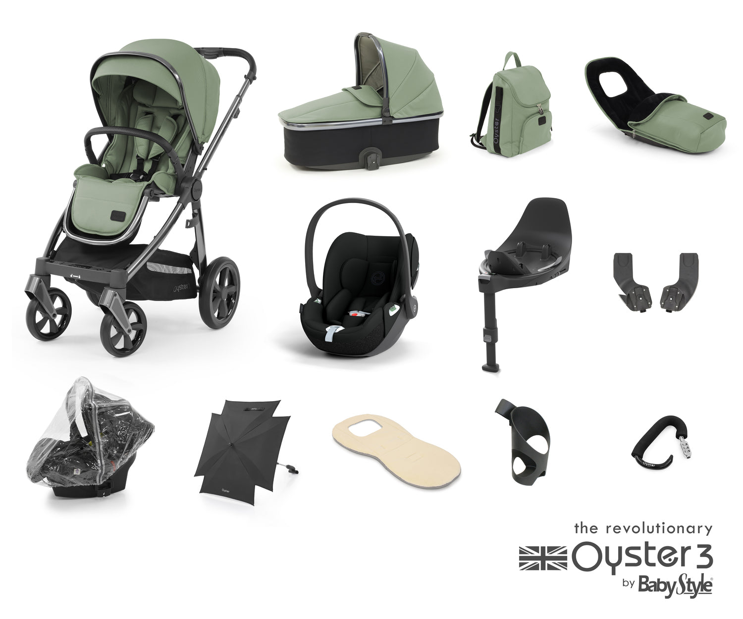 Babystyle Oyster 3 Ultimate 12 Piece Travel System Bundle With Cloud T - Spearmint -  | For Your Little One