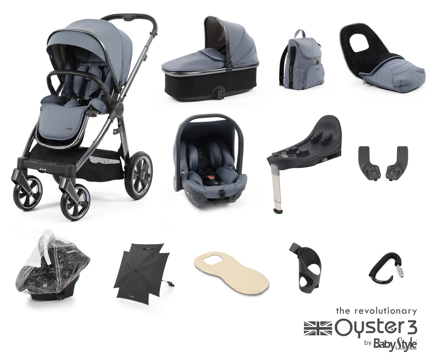 Babystyle Oyster 3 Ultimate 12 Piece Travel System Bundle - Dream Blue - For Your Little One