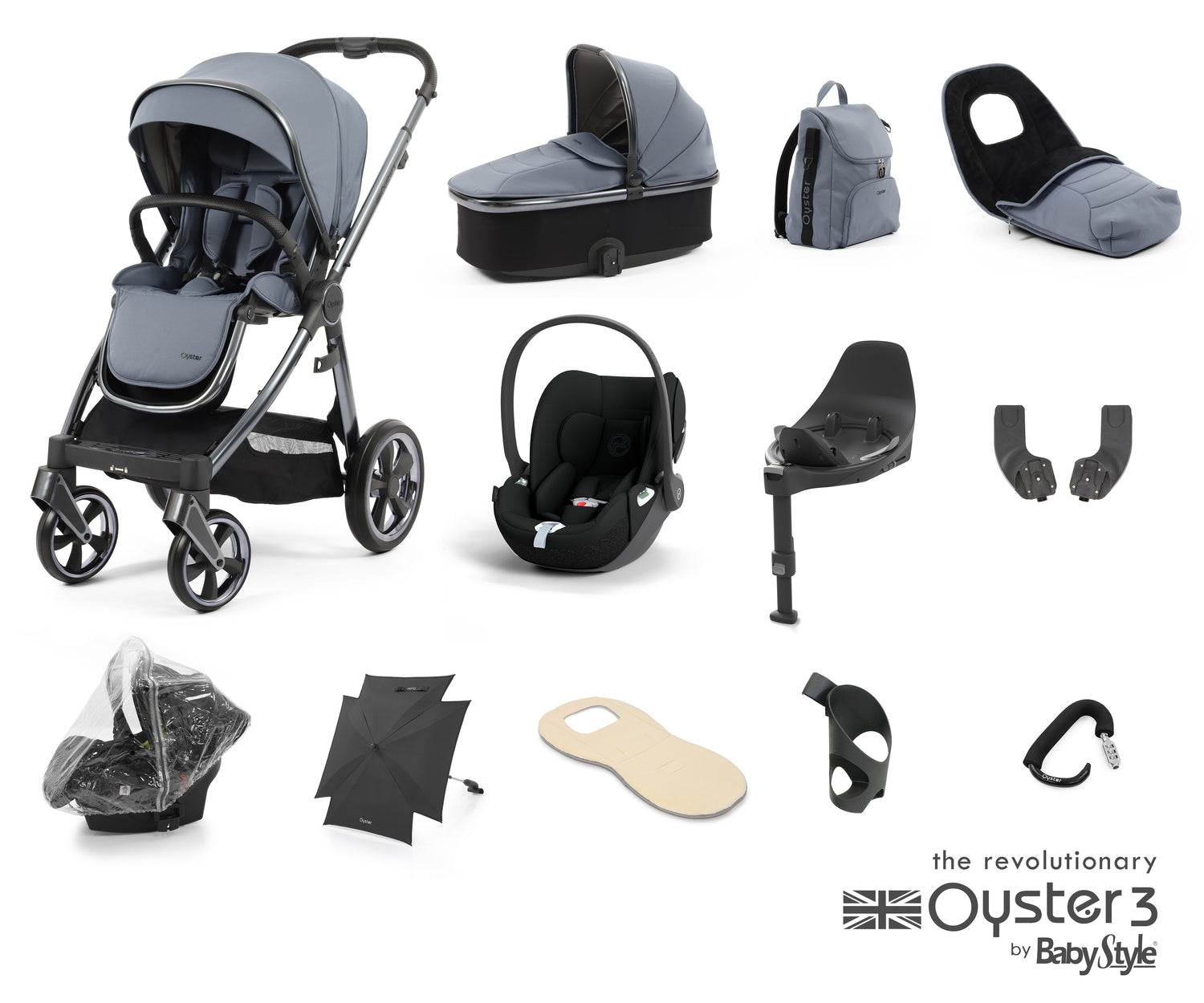 Babystyle Oyster 3 Ultimate 12 Piece Travel System Bundle With Cloud T - Dream Blue - For Your Little One