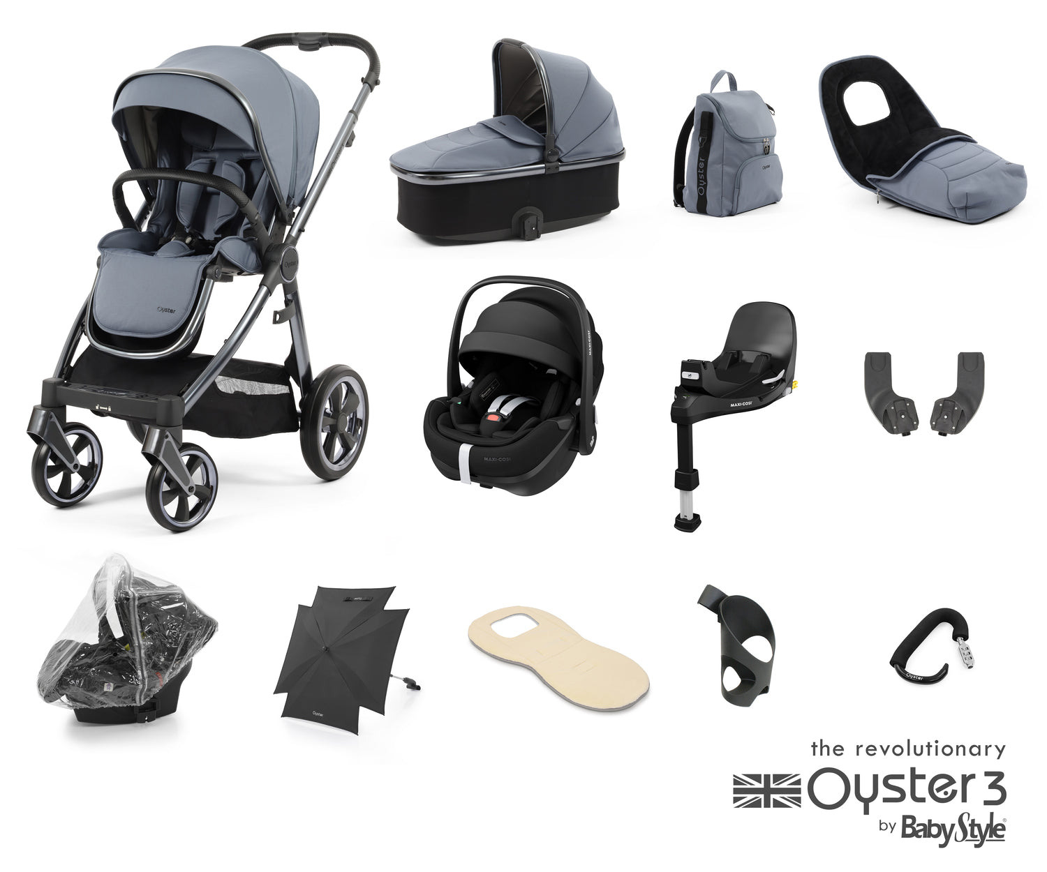 Babystyle Oyster 3 Ultimate 12 Piece Travel System Bundle With Pebble 360 Pro - Dream Blue -  | For Your Little One