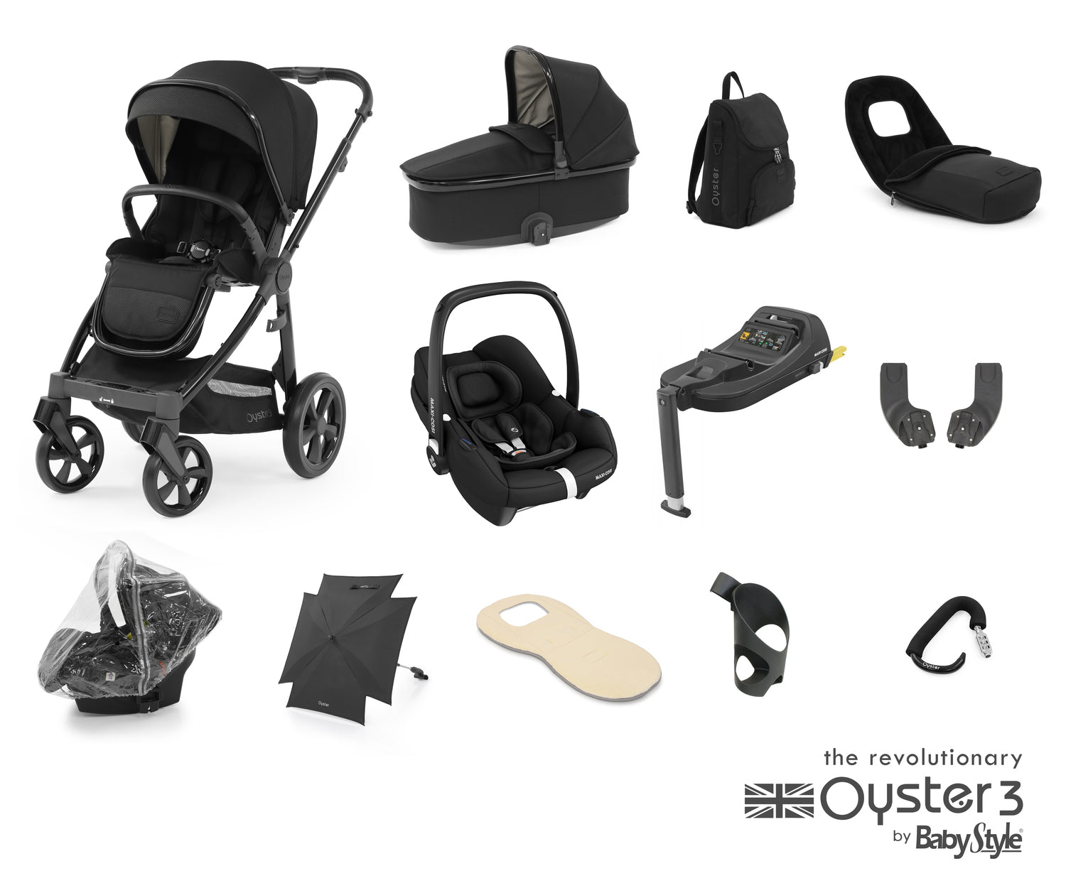Babystyle Oyster 3 Ultimate 12 Piece Travel System Bundle With Cabriofix - Pixel - For Your Little One