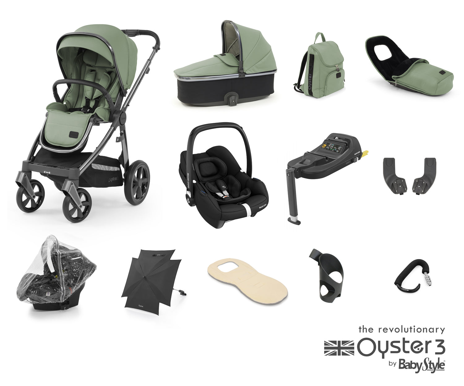 Babystyle Oyster 3 Ultimate 12 Piece Travel System Bundle With Cabriofix - Spearmint -  | For Your Little One