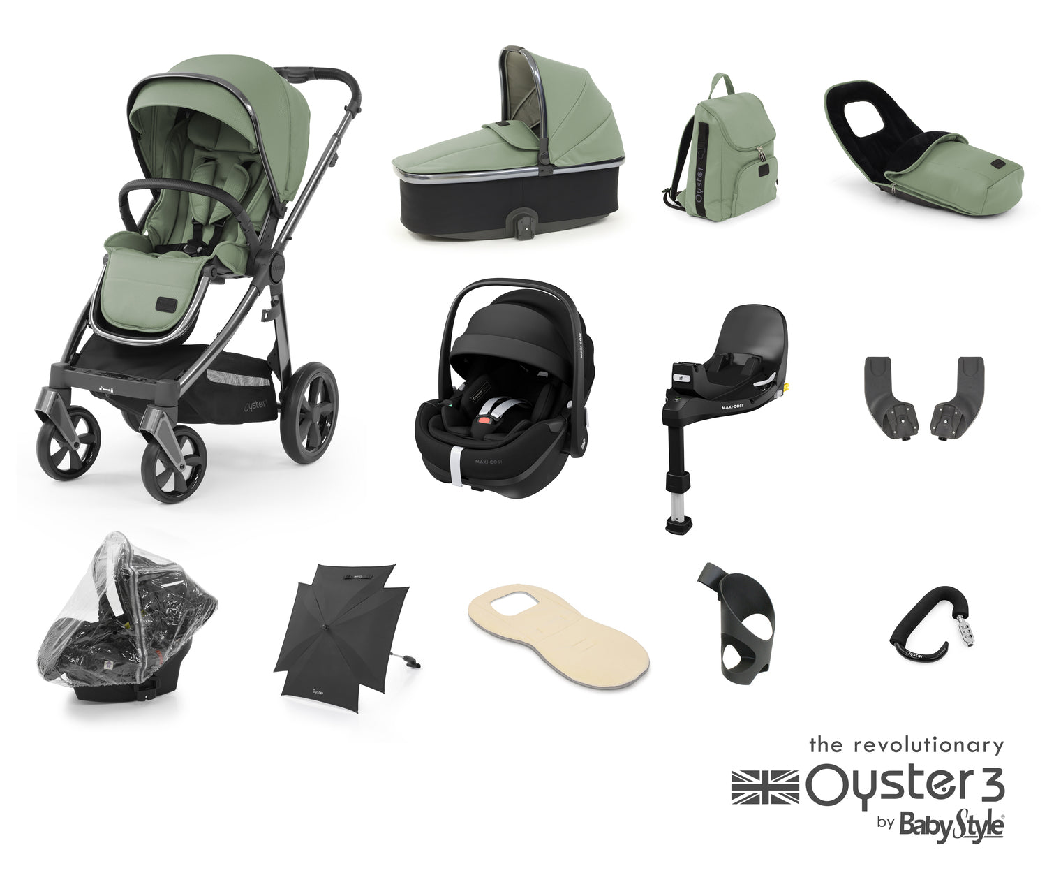 Babystyle Oyster 3 Ultimate 12 Piece Travel System Bundle With Pebble 360 Pro - Spearmint - For Your Little One