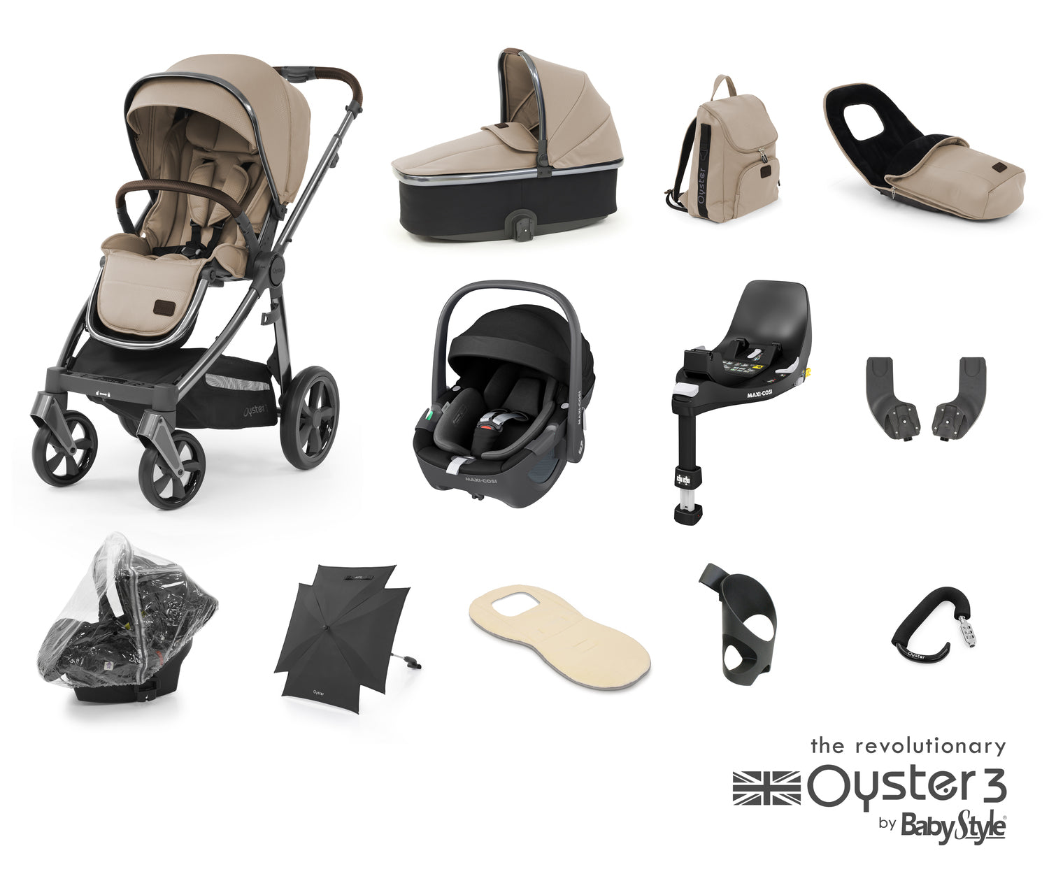 Babystyle Oyster 3 Ultimate 12 Piece Travel System Bundle With Pebble 360 - Butterscotch - For Your Little One